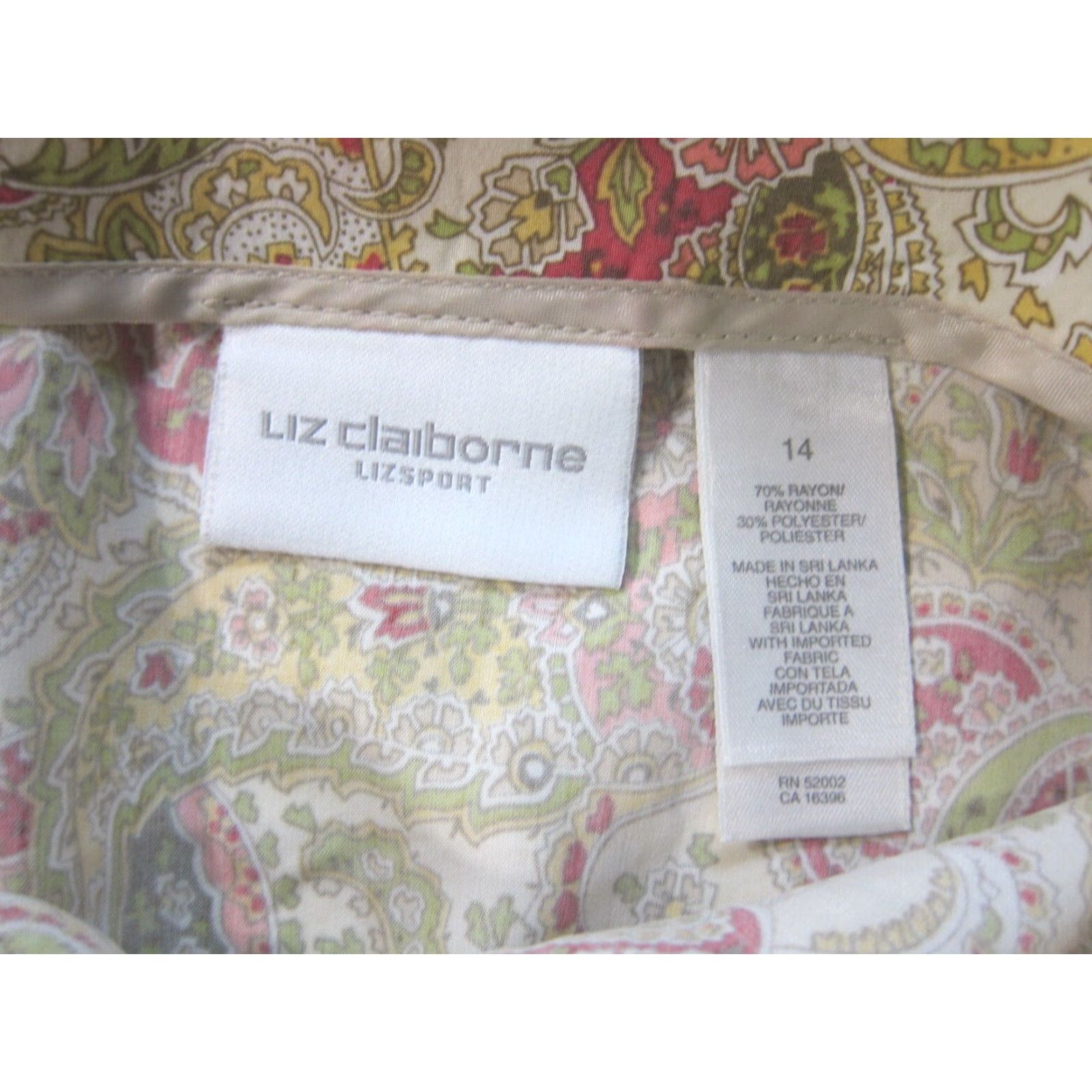Liz Claiborne Liz Claiborne Lizsport Wrap Skirt Women Size 14 Green Paisley Floral Knee Length Tie Button Closure Rayon Polyester Size 36" / US 14 / IT 50 - 3 Thumbnail