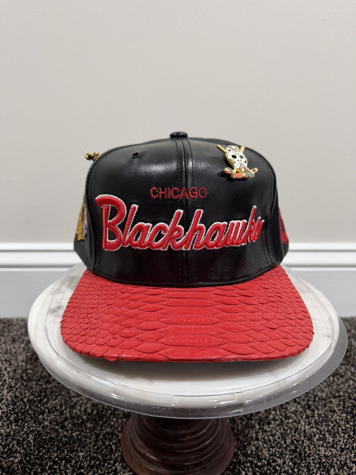 Just Don × Mitchell & Ness Just Don x Mitchell & Ness NBA Chicago Blackhawk Leather Hat Size ONE SIZE - 1 Thumbnail
