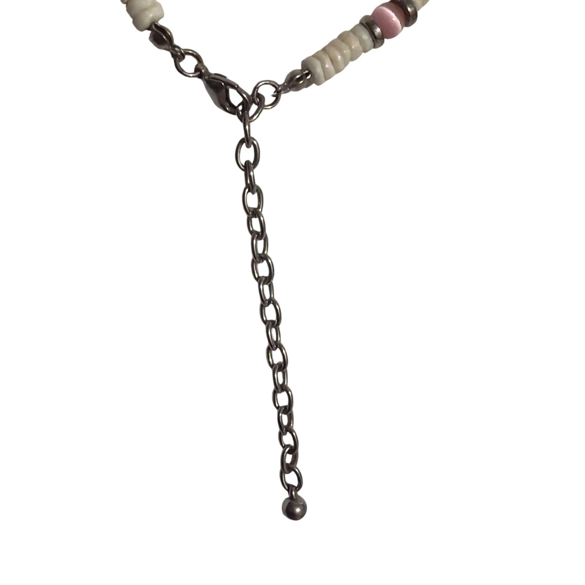 Other Vintage Puka Shell Pink Cats Eye Bead Necklace Silver Tone A Size ONE SIZE - 3 Thumbnail