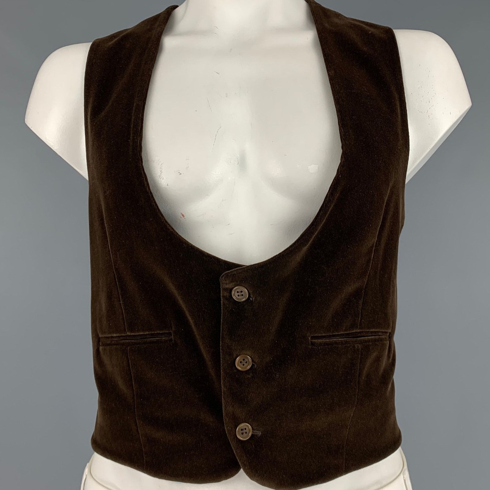 Giorgio Armani GIORGIO ARMANI Size 44 Brown Velvet Cotton Buttoned Vest Size 44R - 1 Thumbnail