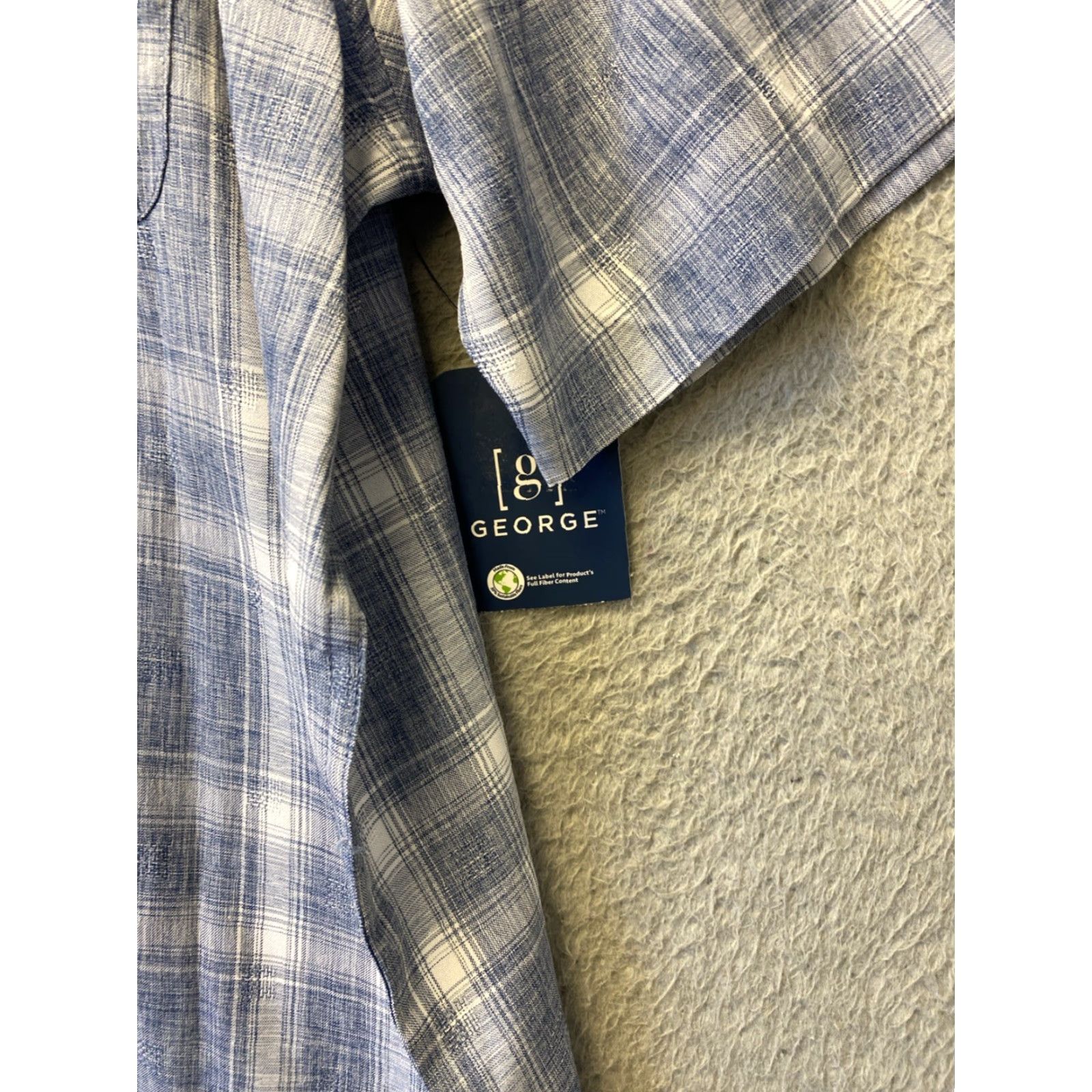 George George Button-Up Shirt 2XL Blue Jacquard Plaid Short Sleeve Relaxed Fit Mens Size US XXL / EU 58 / 5 - 2 Thumbnail