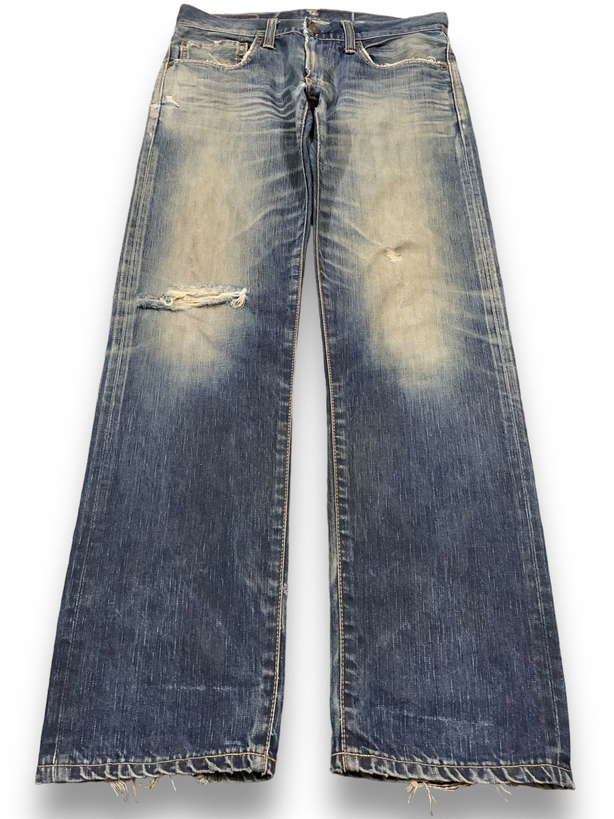 Edwin Vintage Edwin 503 Whiskers Mud Wash Loose Distressed Jeans Size US 33 - 1 Thumbnail