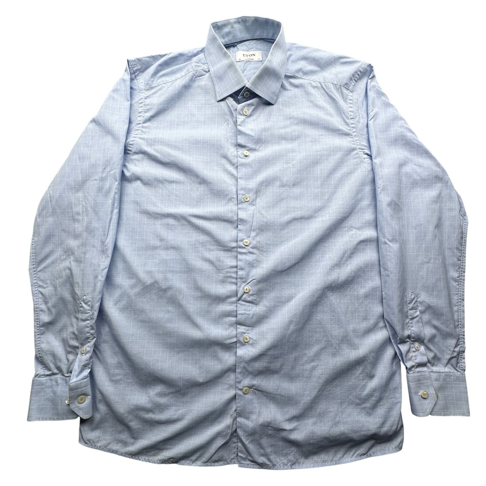 Eton Eton Poplin Graph Plaid 17.5 44 XL Shirt Men Button Up Blue Size US XL / EU 56 / 4 - 1 Thumbnail