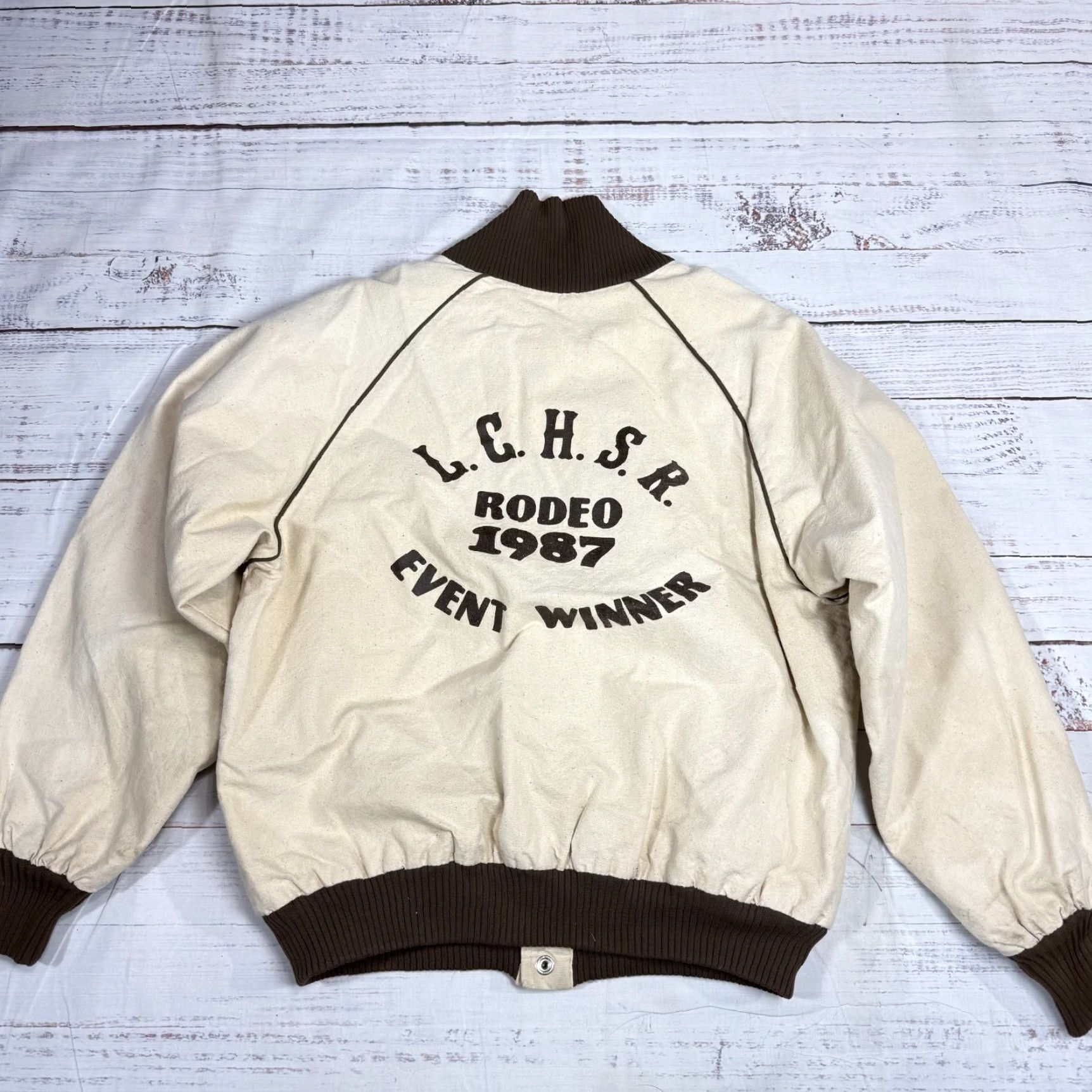 Vintage VINTAGE Wear of the West Beige Bomber Jacket Cotton Rodeo 1987 Men's Sz L Size US L / EU 52-54 / 3 - 5 Thumbnail