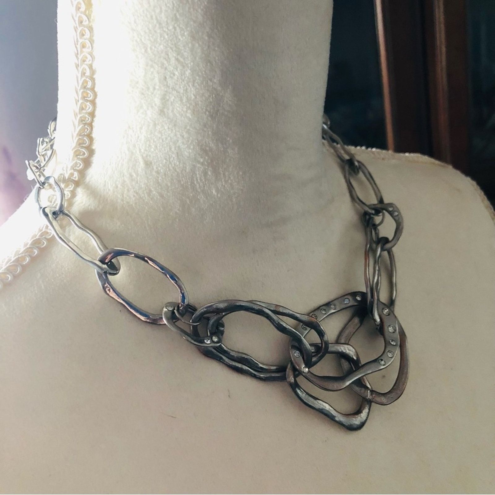 Jewelry Elle silver plated hammered link chain necklace Size ONE SIZE - 3 Thumbnail