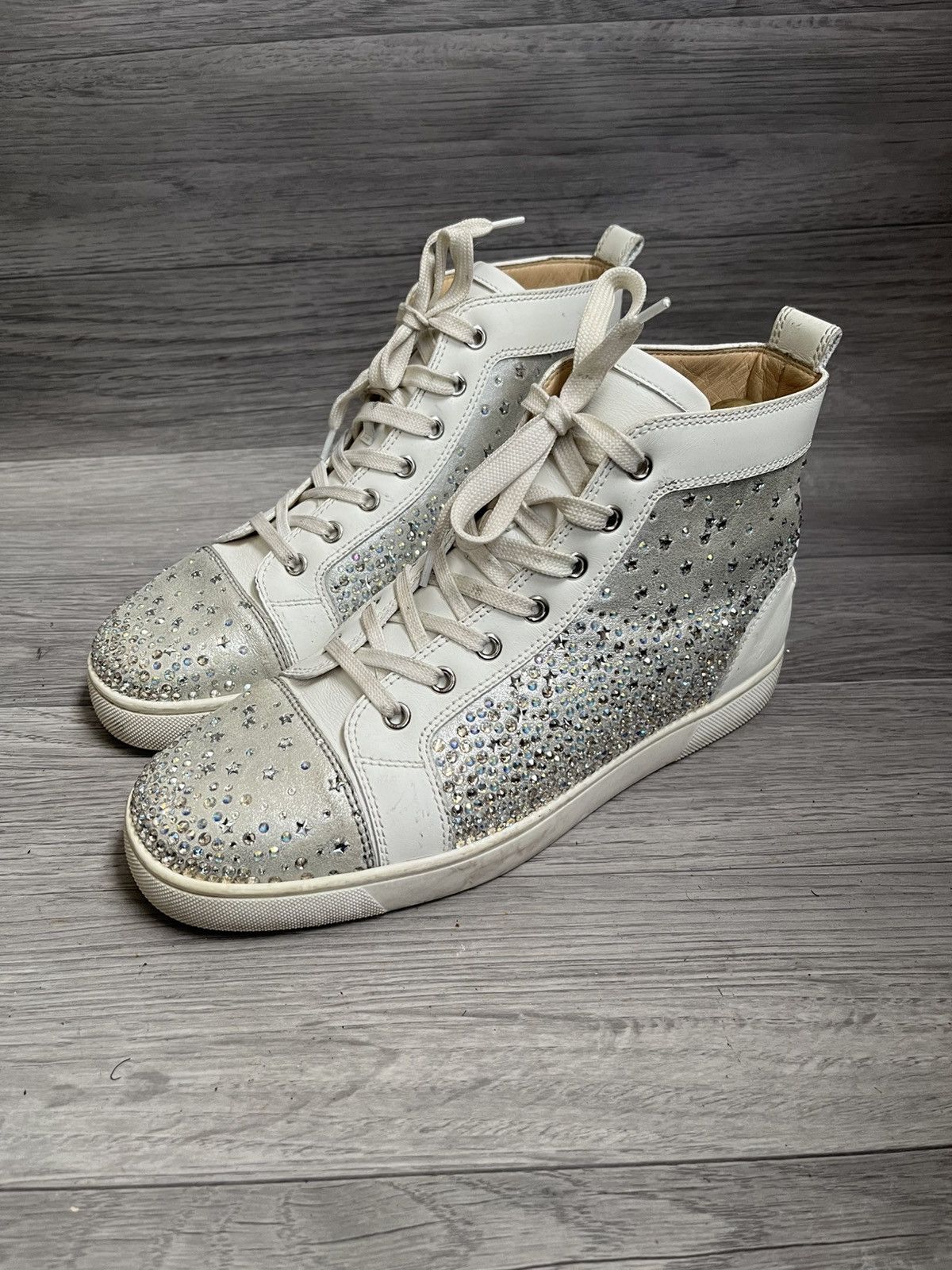 Christian Louboutin Christian loubotin leather crystal emblished hi-top sneaker Size US 7 / EU 40 - 1 Thumbnail