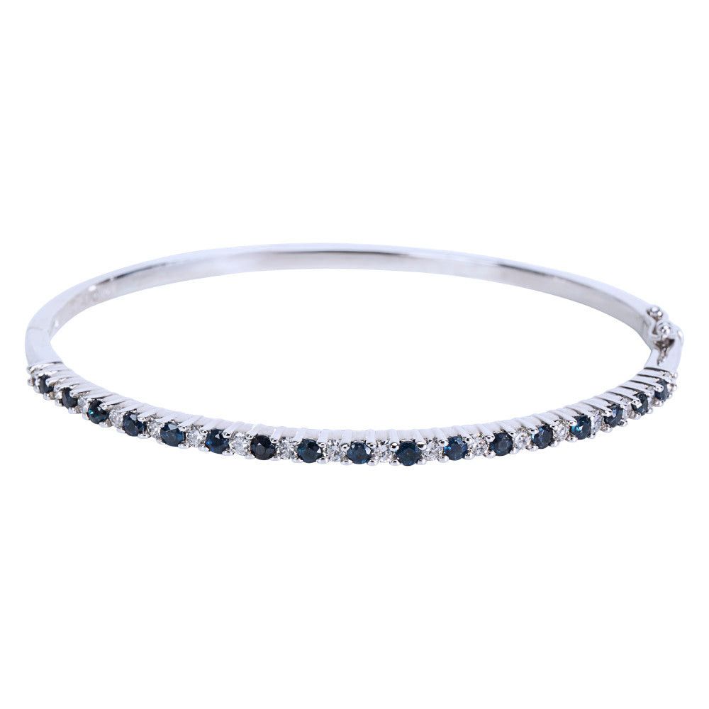 image of Tiffany Co 14K White Gold Round Cut Diamonds & Sapphire Bangle Bracelet, Women's