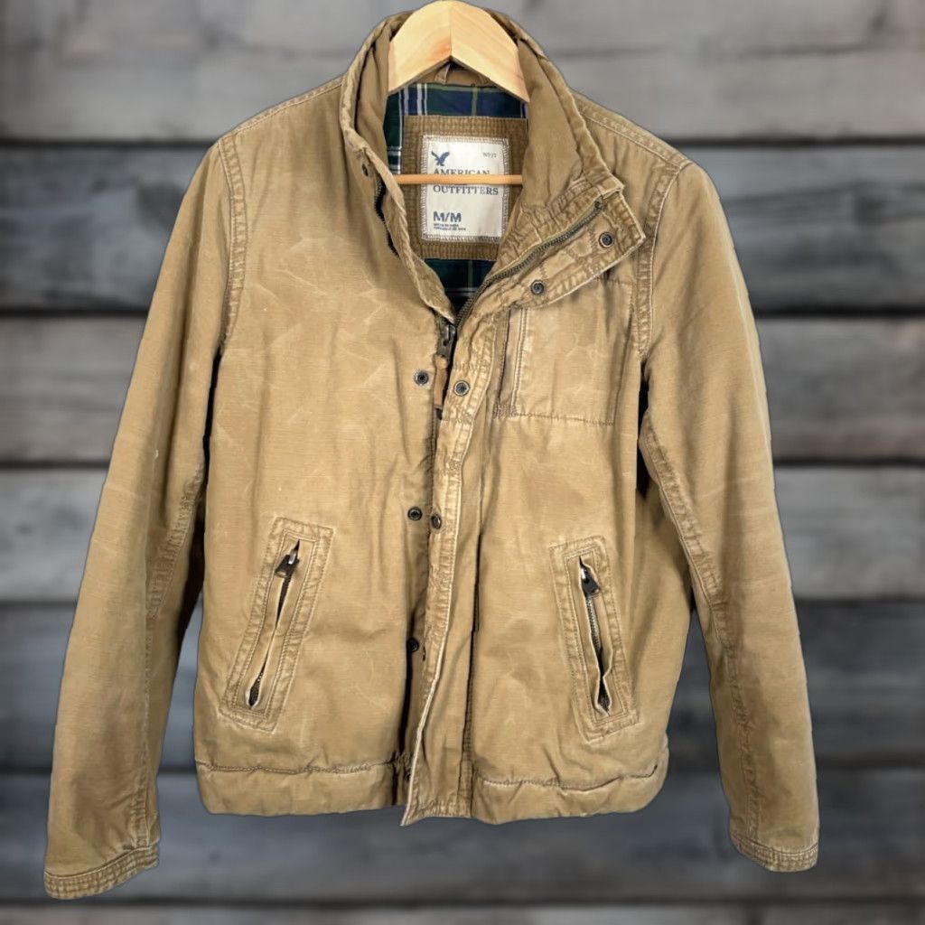 American Eagle Outfitters American Eagle Outfitters Jacket Men's Medium Beige Flannel Lined Workwear Size US M / EU 48-50 / 2 - 1 Thumbnail