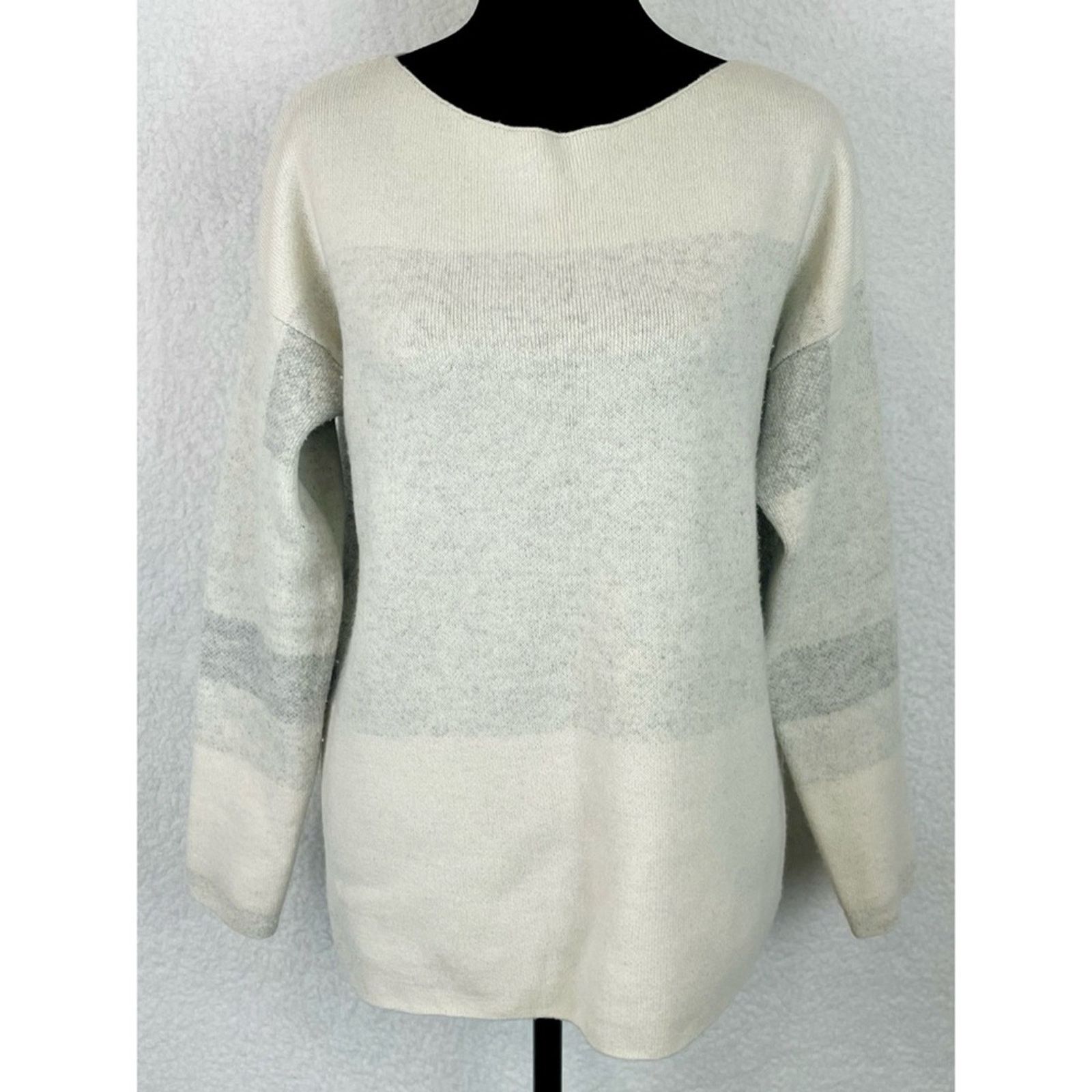 Vince VINCE • Cream/Grey Wool-Cashmere Oversized Knit Sweater Size XS / US 0-2 / IT 36-38 - 15 Thumbnail