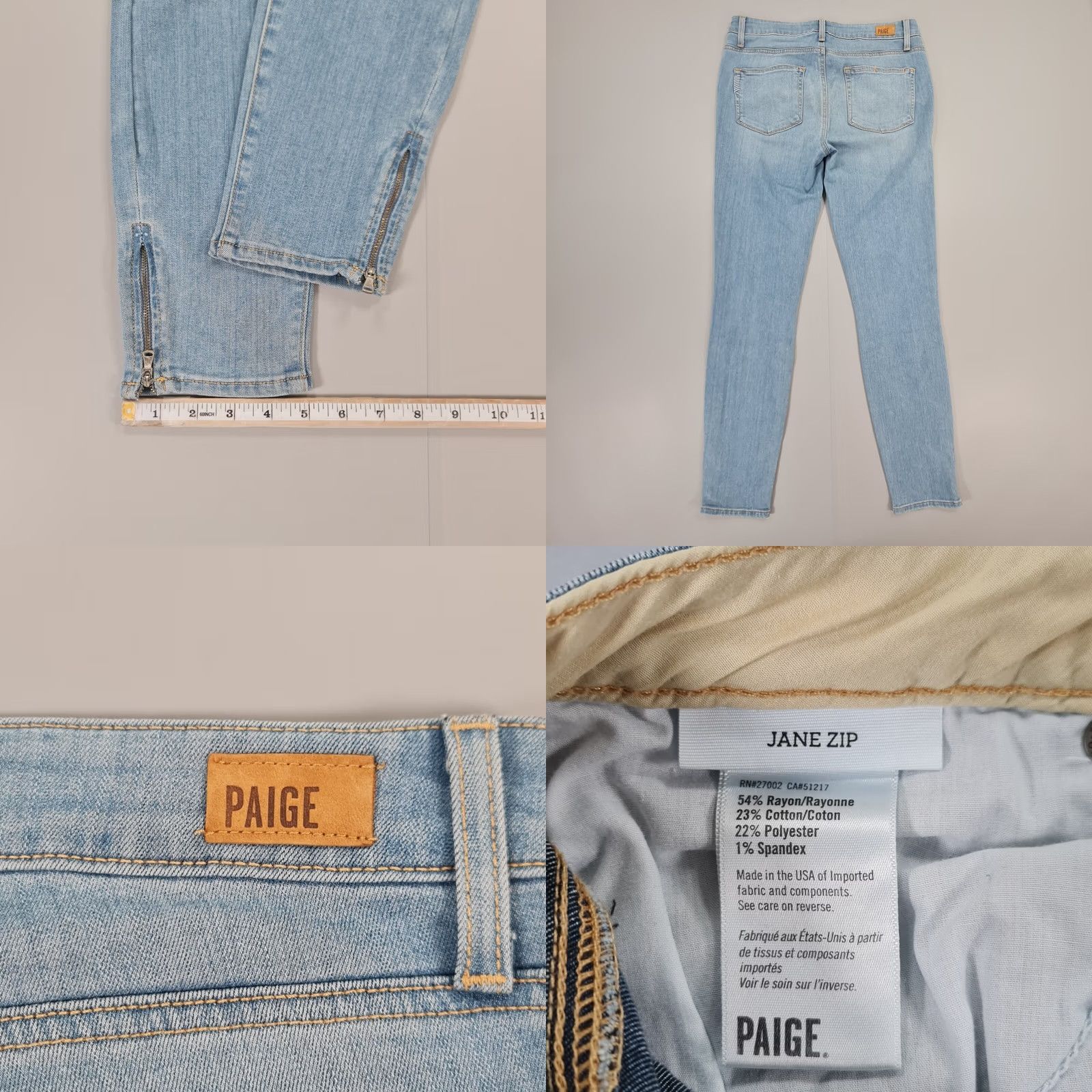 Paige Paige Jeans Women W29 L29 Jane Zip Skinny Stretch Denim Low Rise Blue 5 Pocket Modern City Designer Women's Jeans Size 29" - 8 Thumbnail