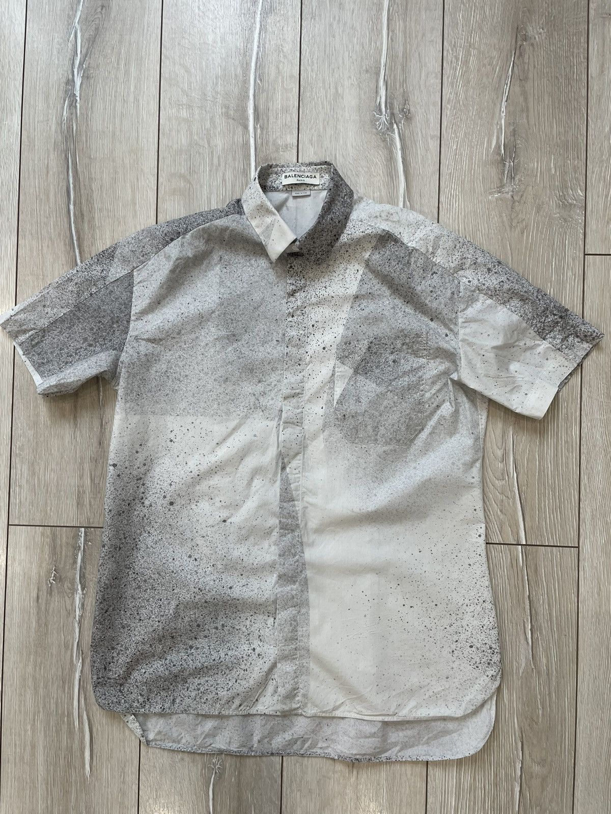 image of Balenciaga White Paint Splatter Shirt, Men's (Size Small)