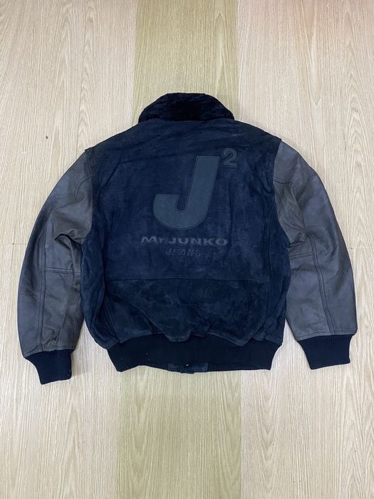 Leather Mr Junko jeans big logo leather varsity jacket Grailed