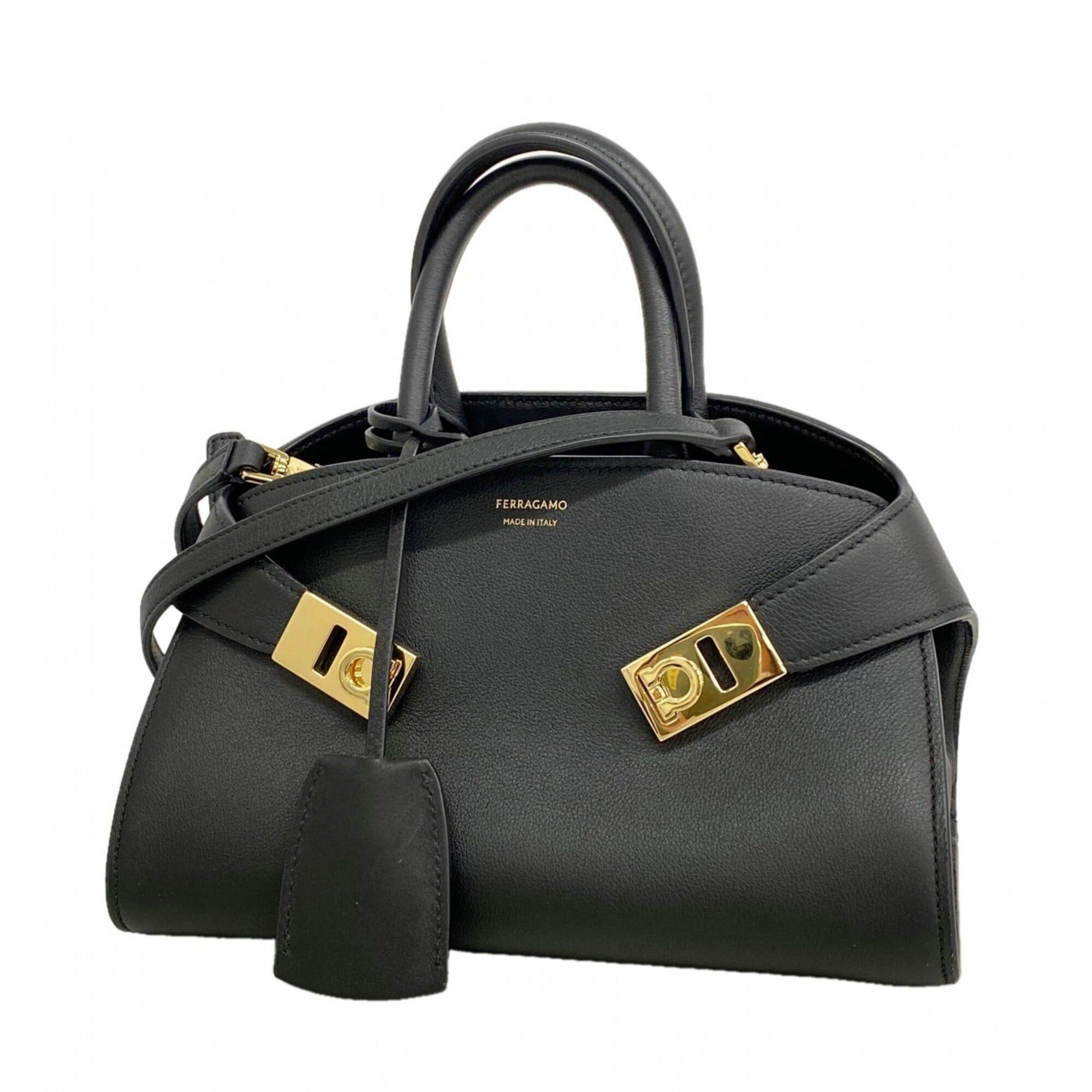 Salvatore Ferragamo Salvatore Ferragamo Gancini Hug Mini 21 Leather Handbag, Black, 2-way Bag for Women Size ONE SIZE - 1 Thumbnail