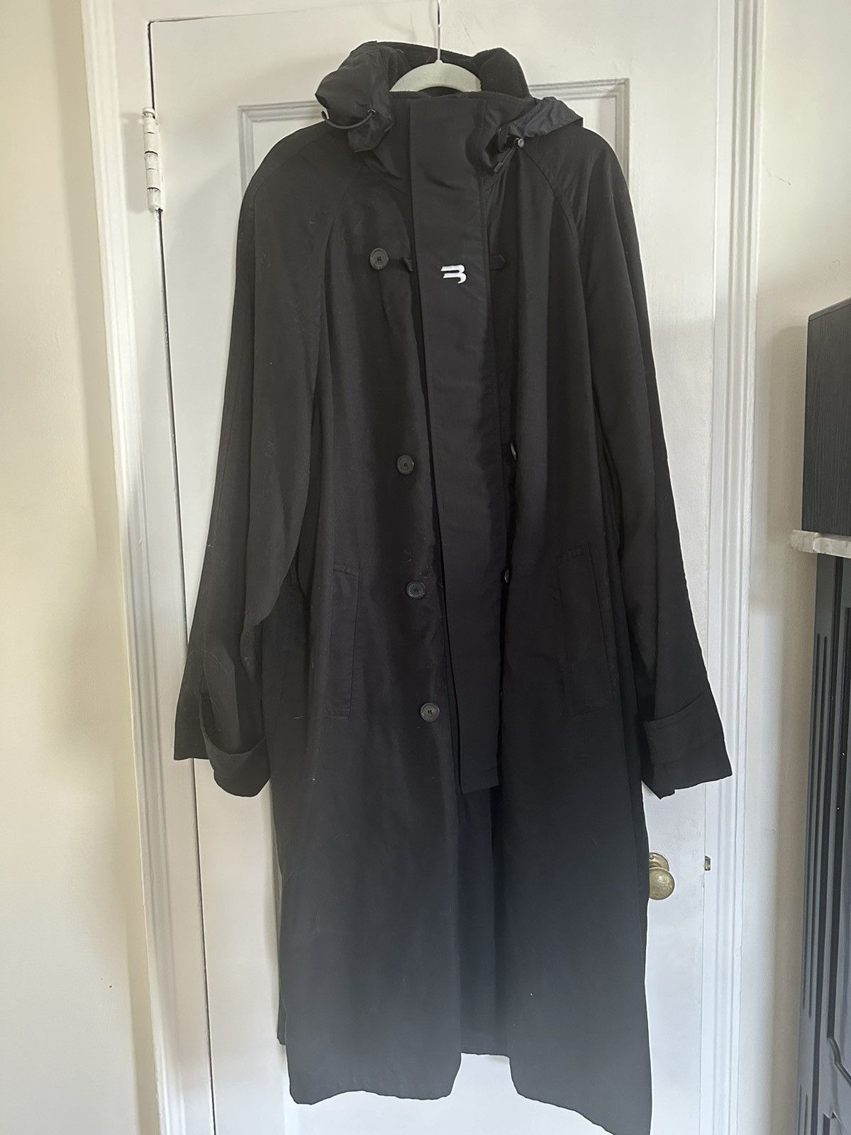 image of Balenciaga Sporty B Trench Coat in Black, Men's (Size XL)