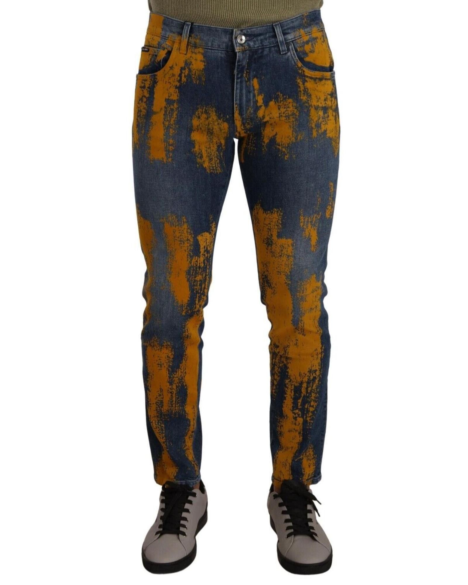 image of Dolce Gabbana Yellow Dye Cotton Skinny Denim Jeans in Blue, Men's (Size 38)