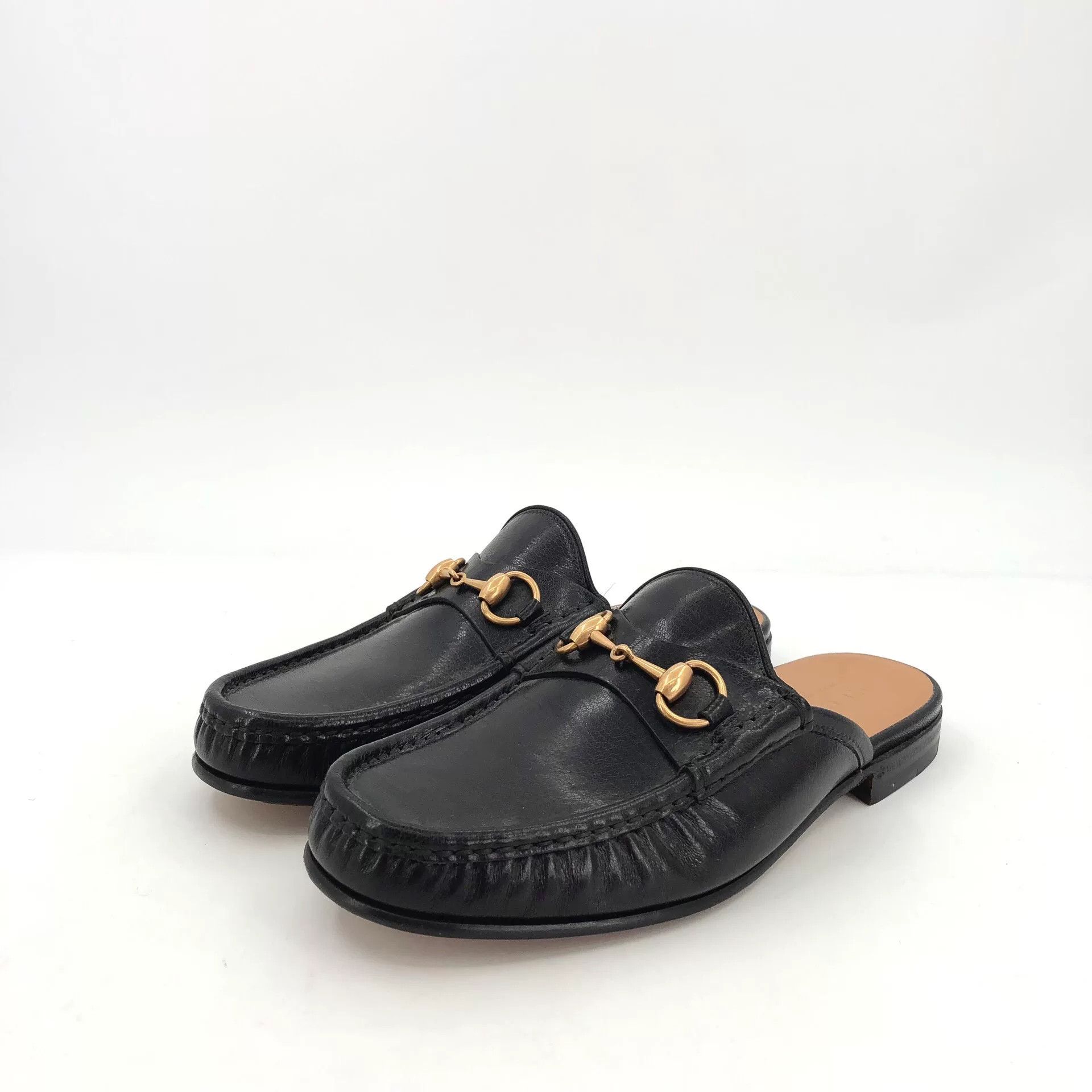 Gucci Gucci Black Leather Horsebit Round-Toe Slippers Size US 6 / IT 36 - 1 Thumbnail