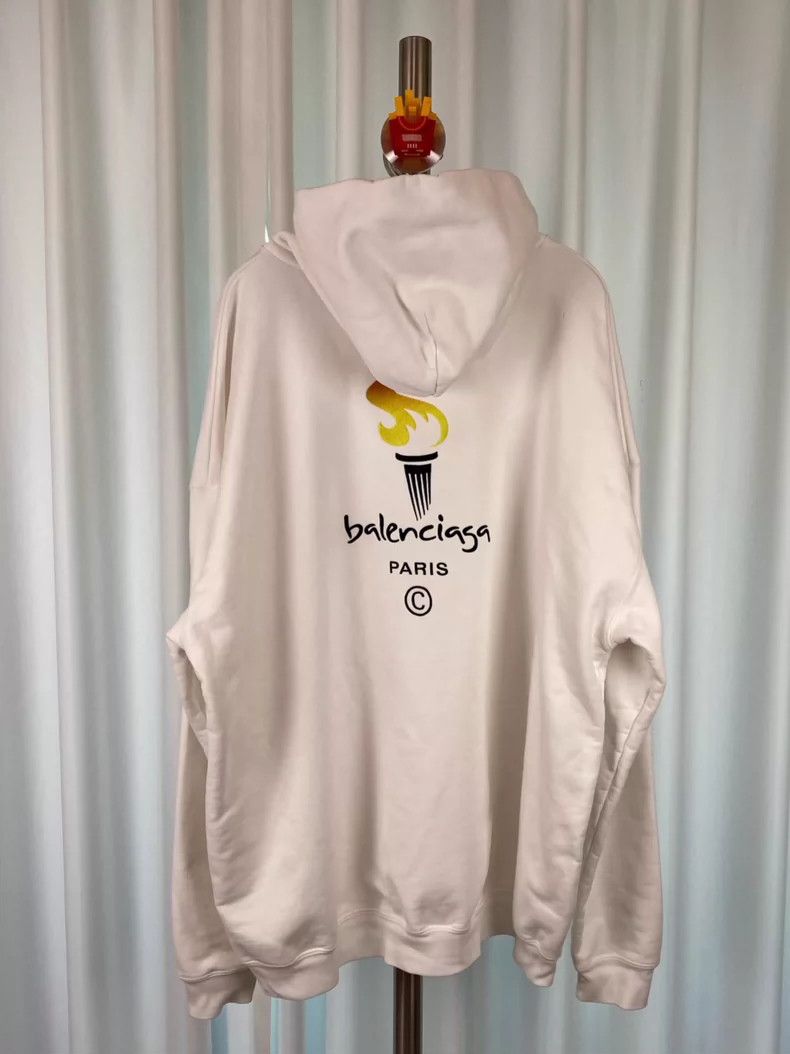 Balenciaga Balenciaga Torch Embroidered Hoodie Hoodie Hoodie White Size US XXS / EU 40 - 2 Thumbnail