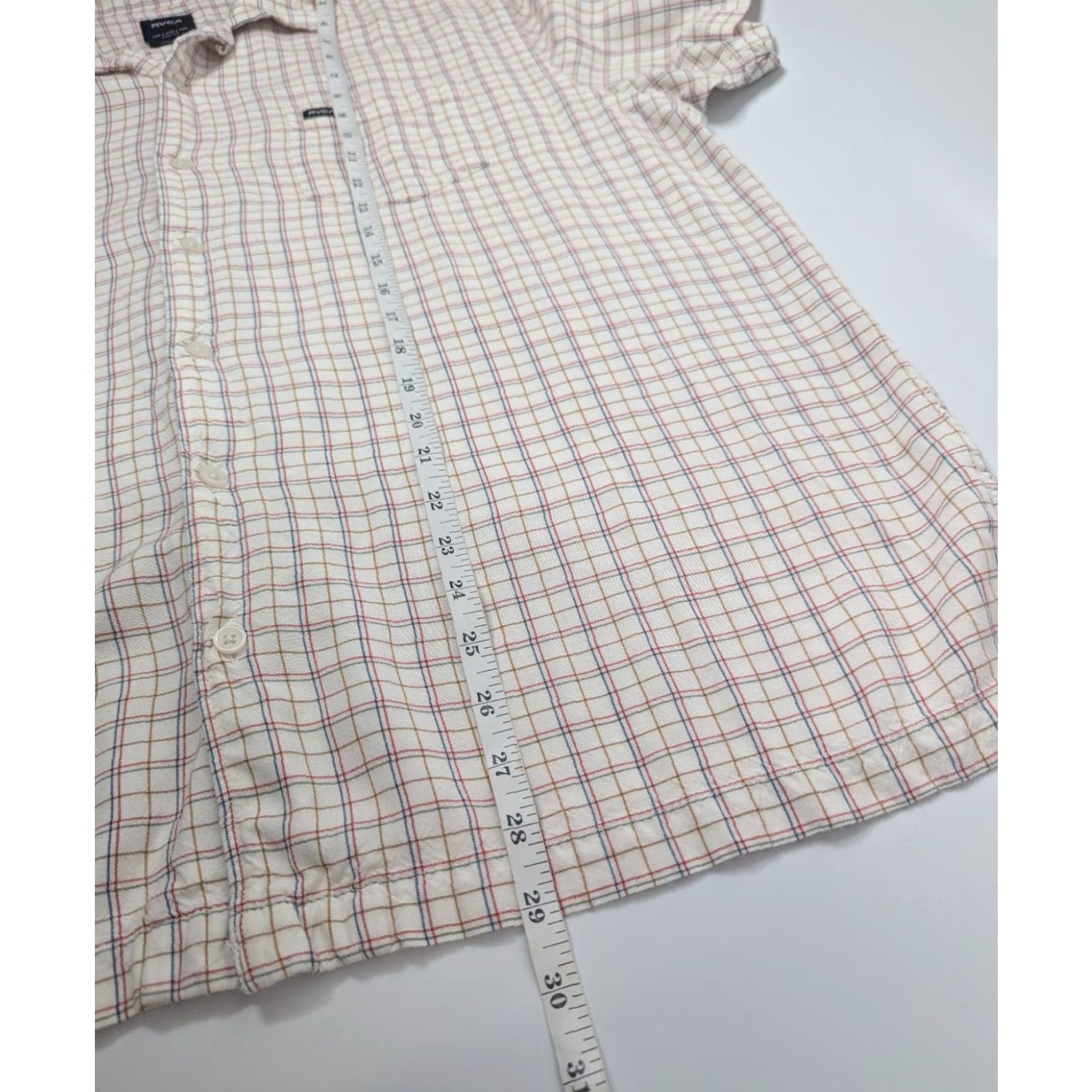 RVCA RVCA Plaid Shirt Men's 2XL Short Sleeve Casual Button-Up Beach Collared Pocket Ivory Size US XXL / EU 58 / 5 - 4 Thumbnail