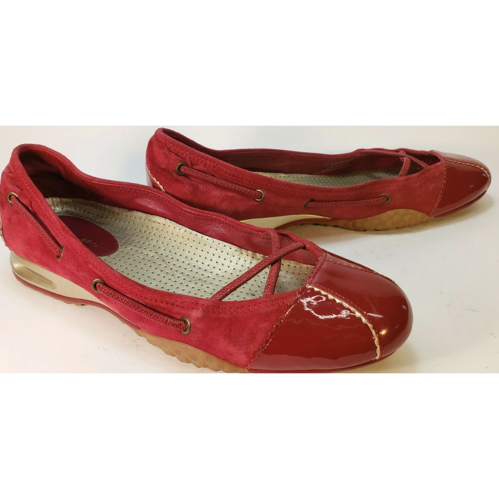 Cole Haan Cole Haan Nike Air System Women's Flats 8.5AA Red Elastic Cross Strap Patent Toe Shoes - Flat, Slip-On, Narrow AA, Leather Lining Women’s Size US 9 / IT 39 - 3 Thumbnail