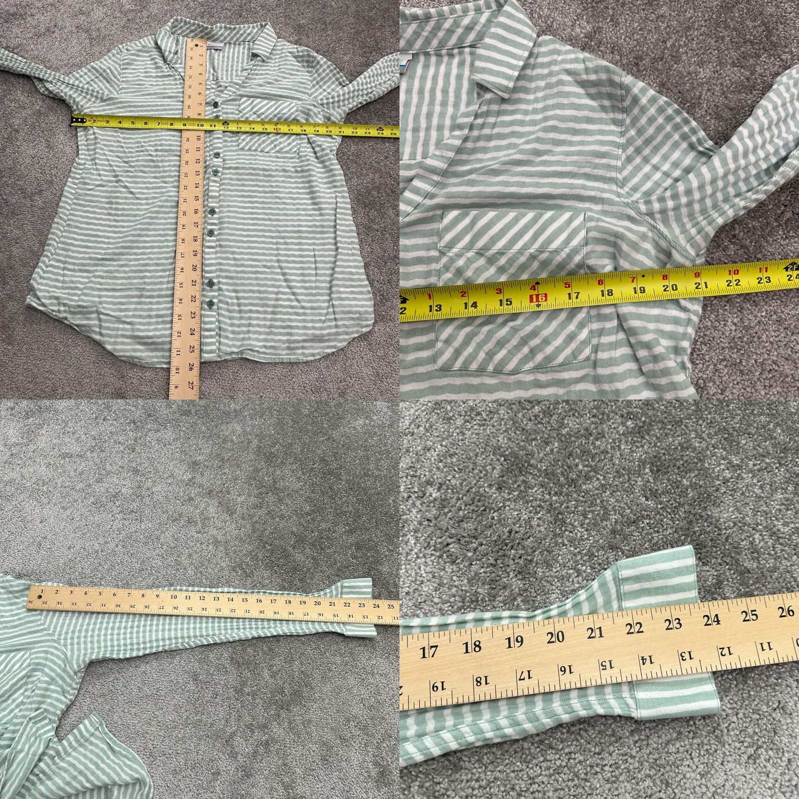 Vintage Columbia Button-Up Shirt Womens XL Green White Striped Cotton Long Sleeve Top Size XL / US 12-14 / IT 48-50 - 8 Thumbnail