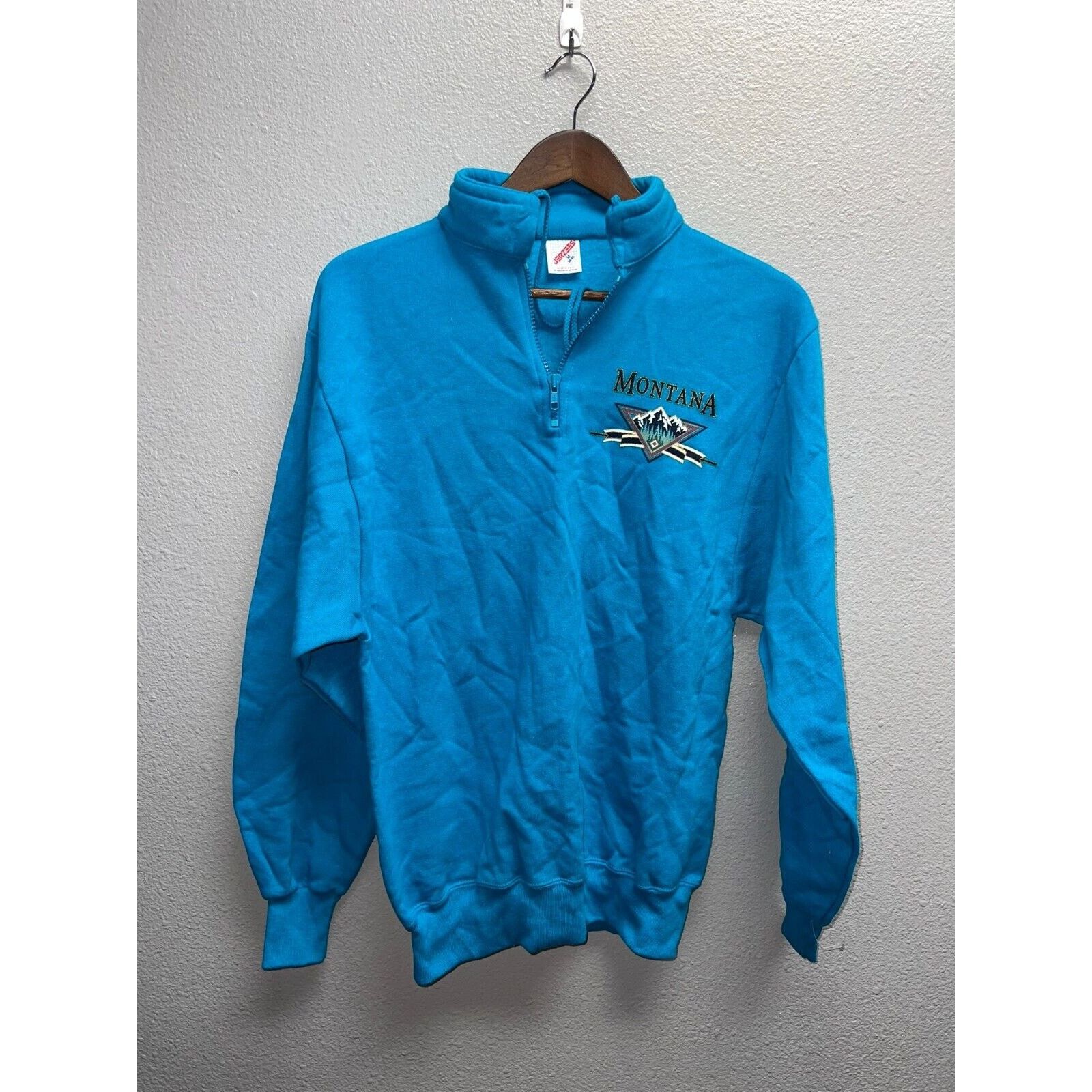 Jerzees Vintage Montana Sweatshirt 1/4 Zip Blue Crewneck 90s M Size US M / EU 48-50 / 2 - 1 Thumbnail