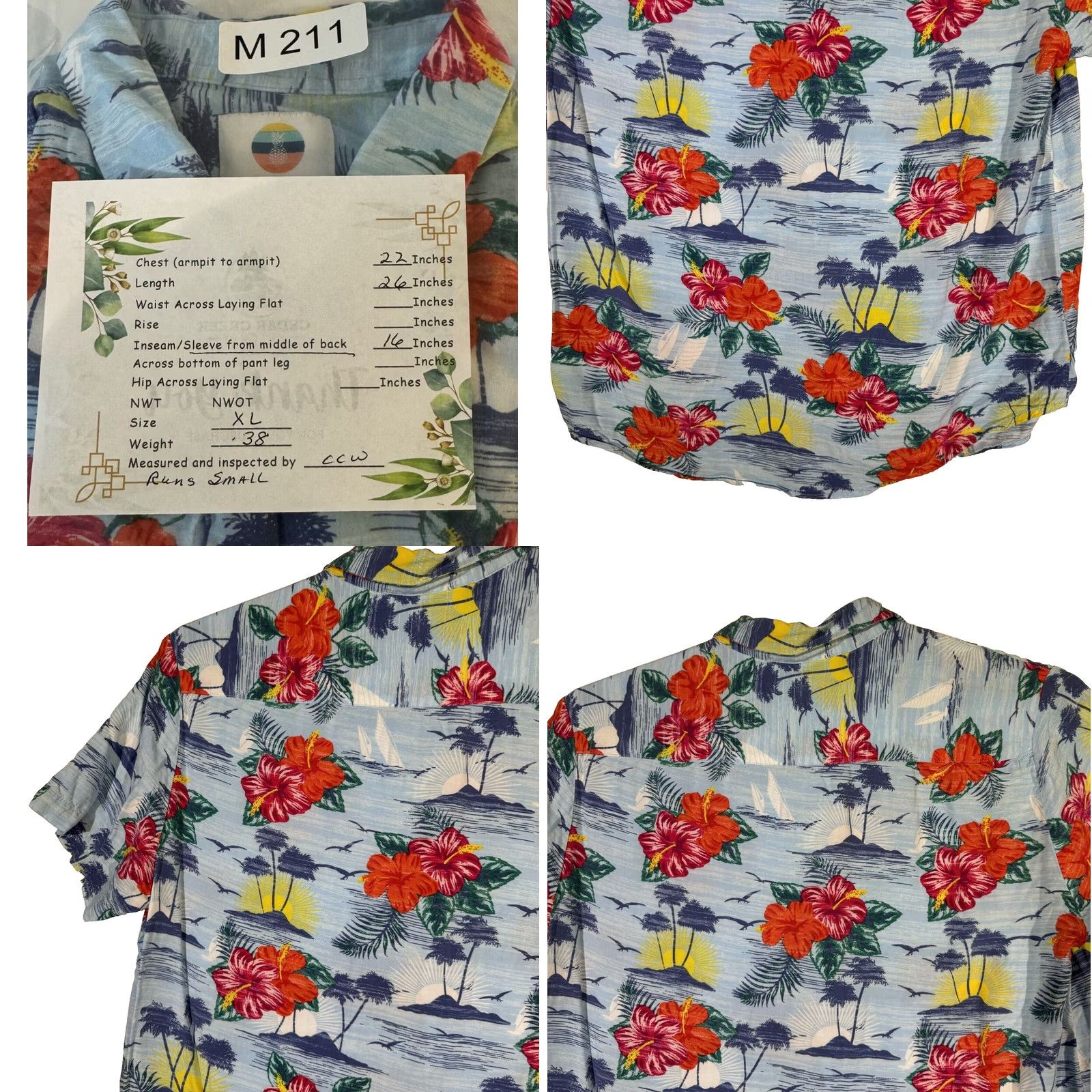 Denime Denim & Flower Shirt Men's XL Hawaiian Multicolor Floral Short Sleeve Cotton Button-Up Casual Size US XL / EU 56 / 4 - 8 Thumbnail