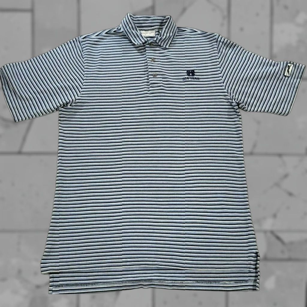 Vintage Vintage Slazenger Polo Shirt M Blue Striped Short Sleeve 100% Cotton Polo Mens Shirt Size US M / EU 48-50 / 2 - 1 Thumbnail
