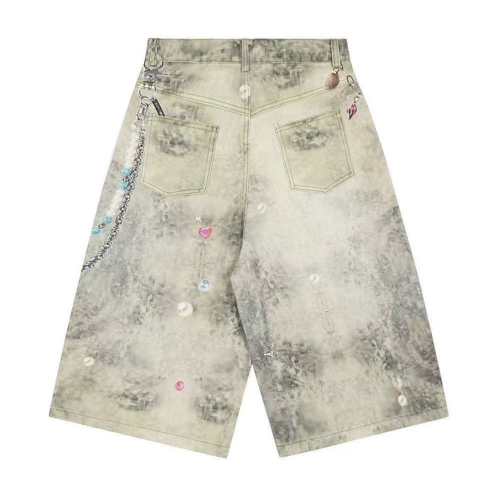 Jean Heavy distressed digital print loose denim shorts Size US 32 / EU 48 - 2 Thumbnail