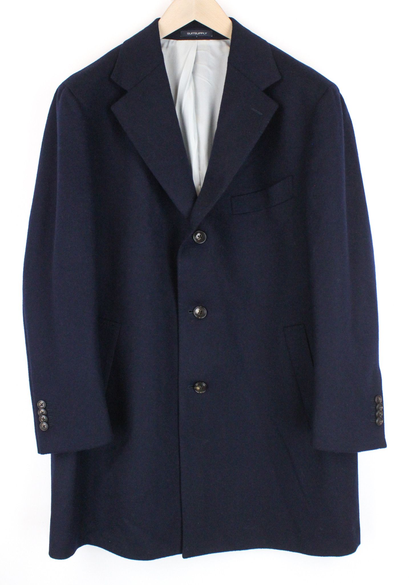 Suitsupply VICENZA UK48R Blue Wool Mid-Length Coat 66582 Size US XXL / EU 58 / 5 - 1 Thumbnail