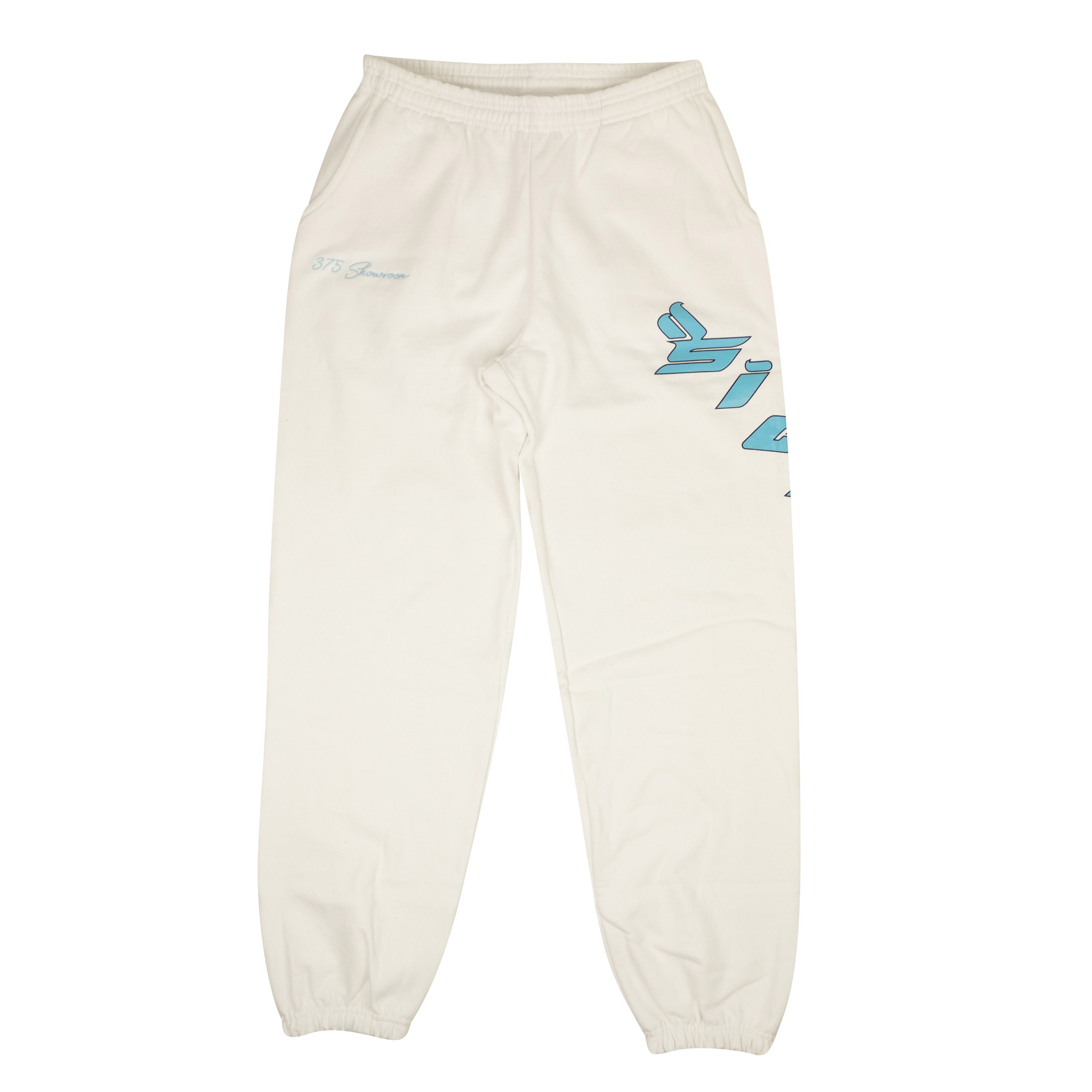 image of White Cotton Light Blue Logo Print Sweatpants Size M, Men's