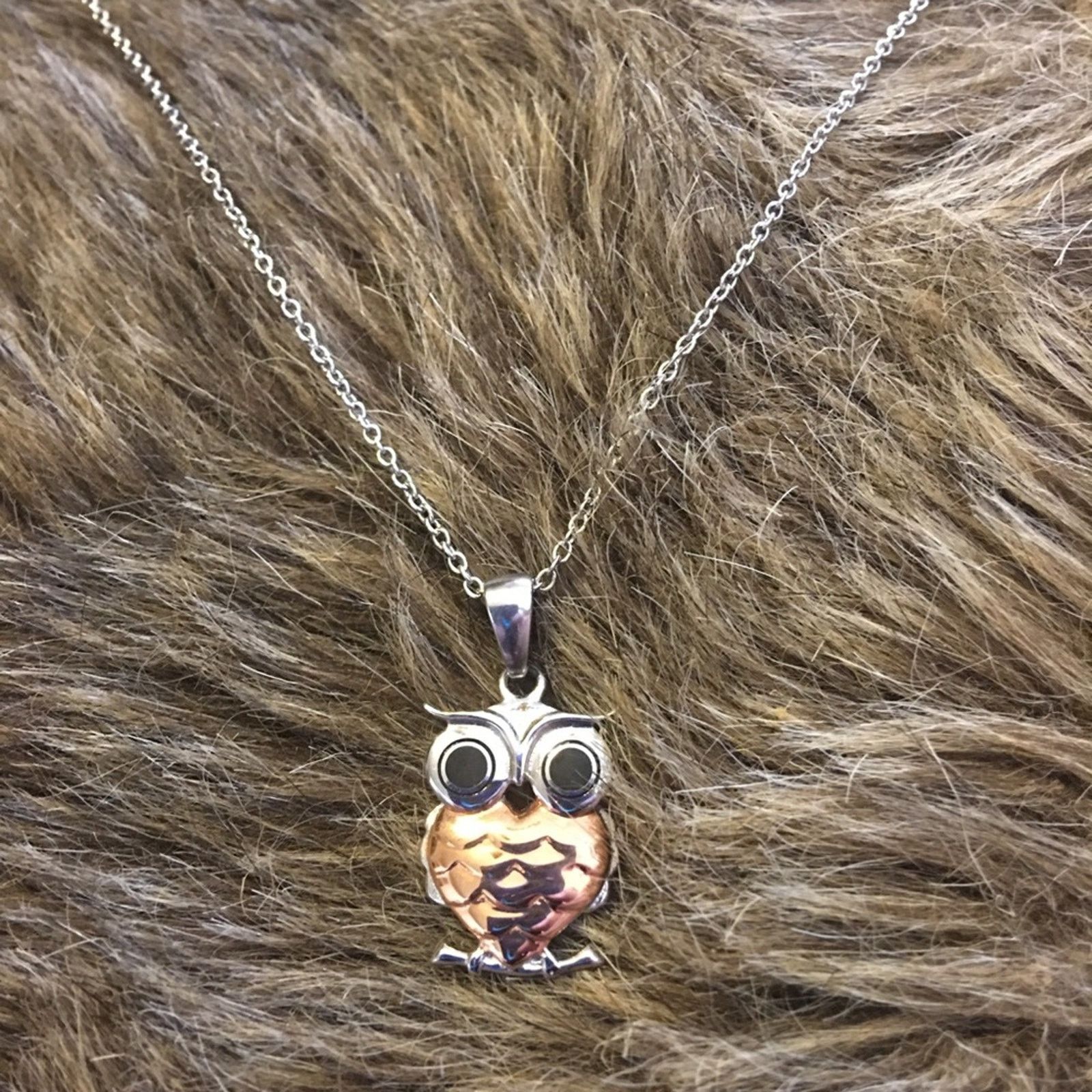 Jewelry Stainless steel and copper owl pendant on chain Size ONE SIZE - 6 Thumbnail
