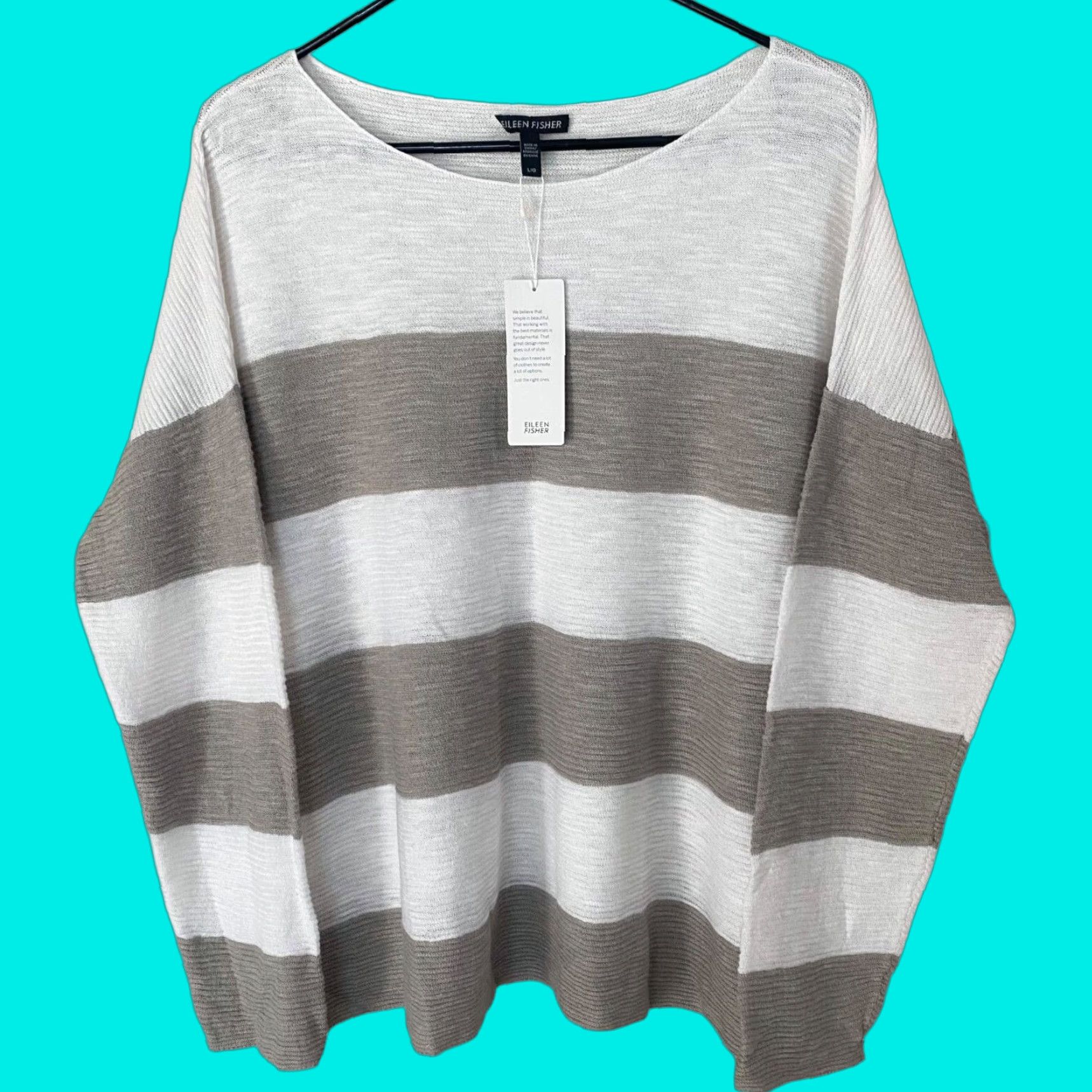 Eileen Fisher Eileen Fisher Women's Blouse Shirt Long Sleeve Organic Linen Cotton Striped Bateau Neck Large White Size L / US 10 / IT 46 - 1 Thumbnail