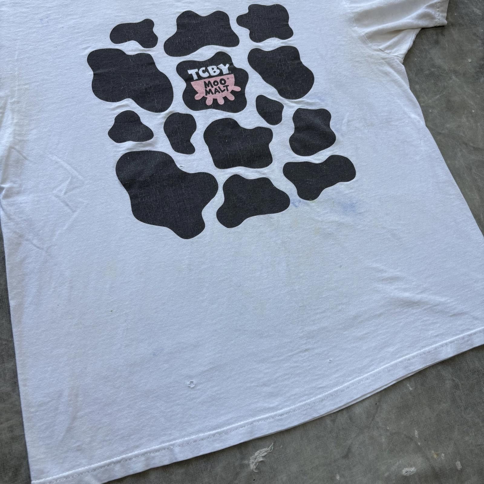 Anvil Vintage Y2K TCBY Moo Malt Funny Newspaper Cow Pattern Shirt Size US L / EU 52-54 / 3 - 7 Thumbnail