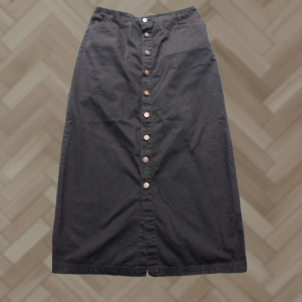 Bill Blass Bill Blass Skirt Womens 10 Black Denim A-Line Long Button Front Pockets Cotton Size 32" / US 10 / IT 46 - 1 Thumbnail