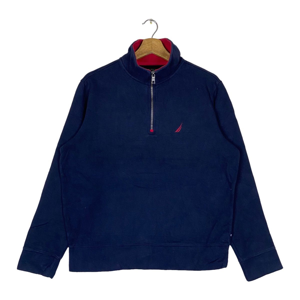 image of Vintage Nautica Quarter Zip Pullover Jumper Sweatshirt in Navy, Men's (Size Small)