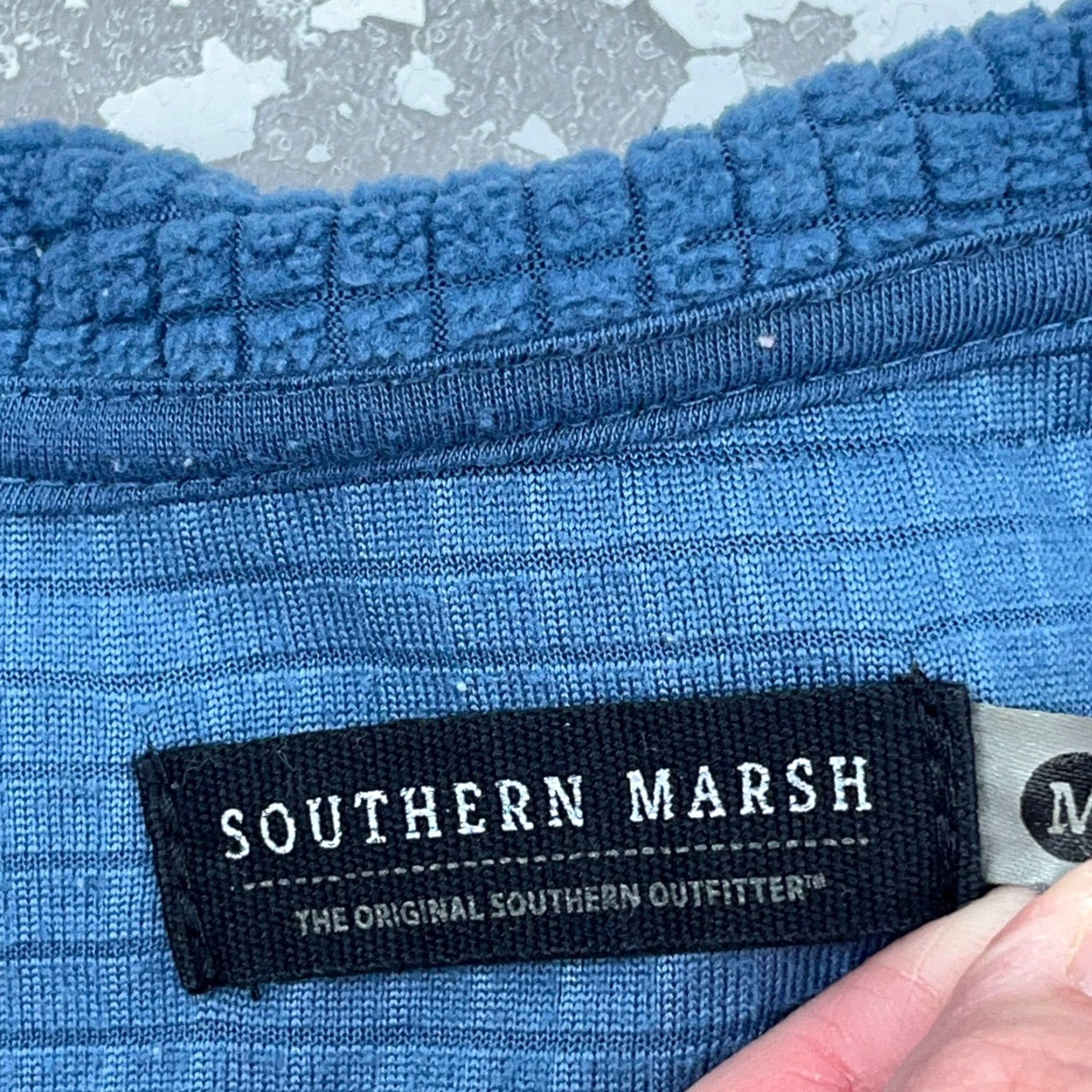 Vintage Southern Marsh Men Sweater Pullover M Blue 1/4 Zip Fleece Mock Neck Logo Embroidered Zipper Knit Regular Autumn Winter Size US M / EU 48-50 / 2 - 6 Thumbnail