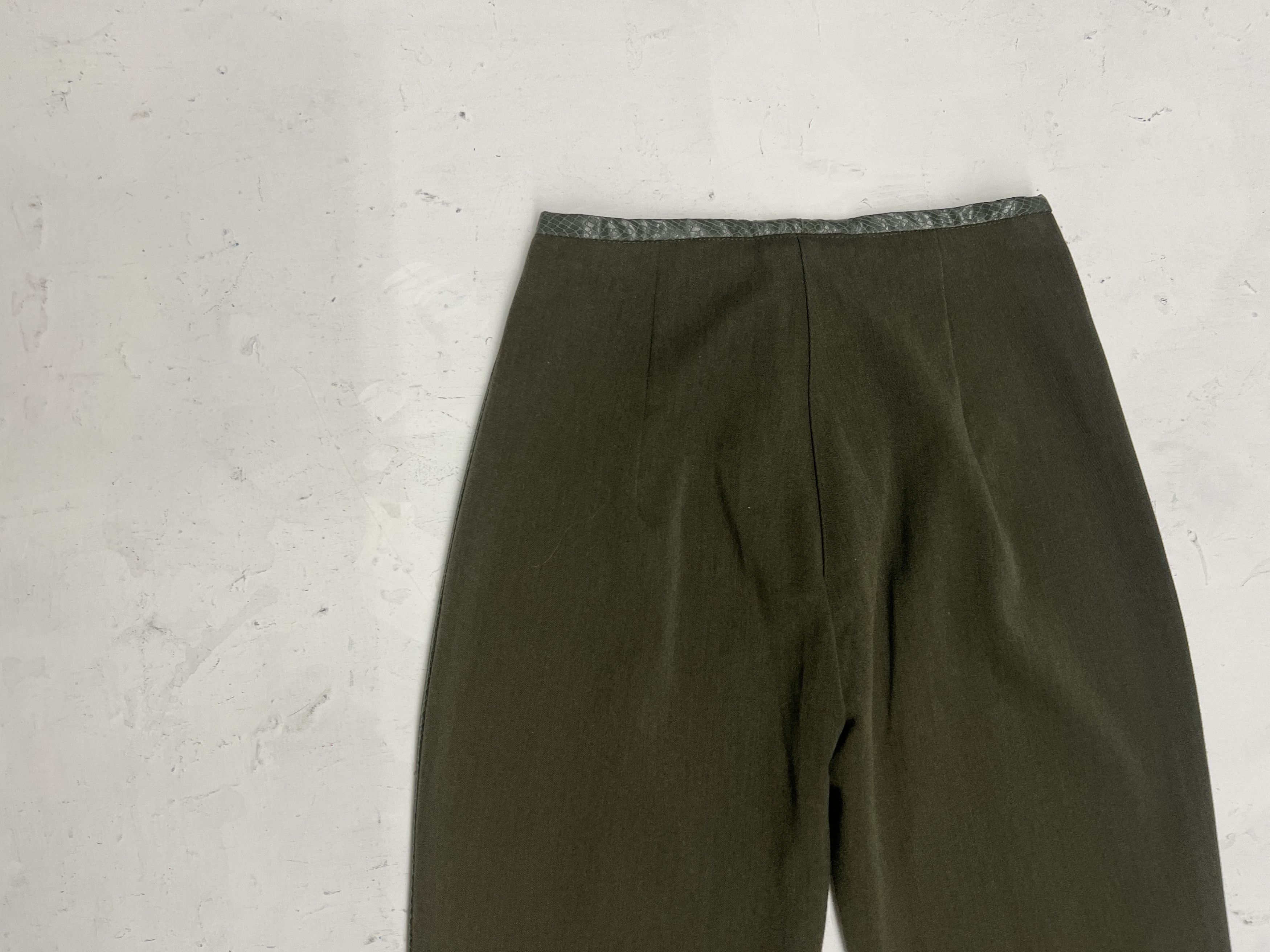 Other Biscote France Olive Flare Trouser Snakeskin Waistband Size 32" / US 10 / IT 46 - 3 Thumbnail