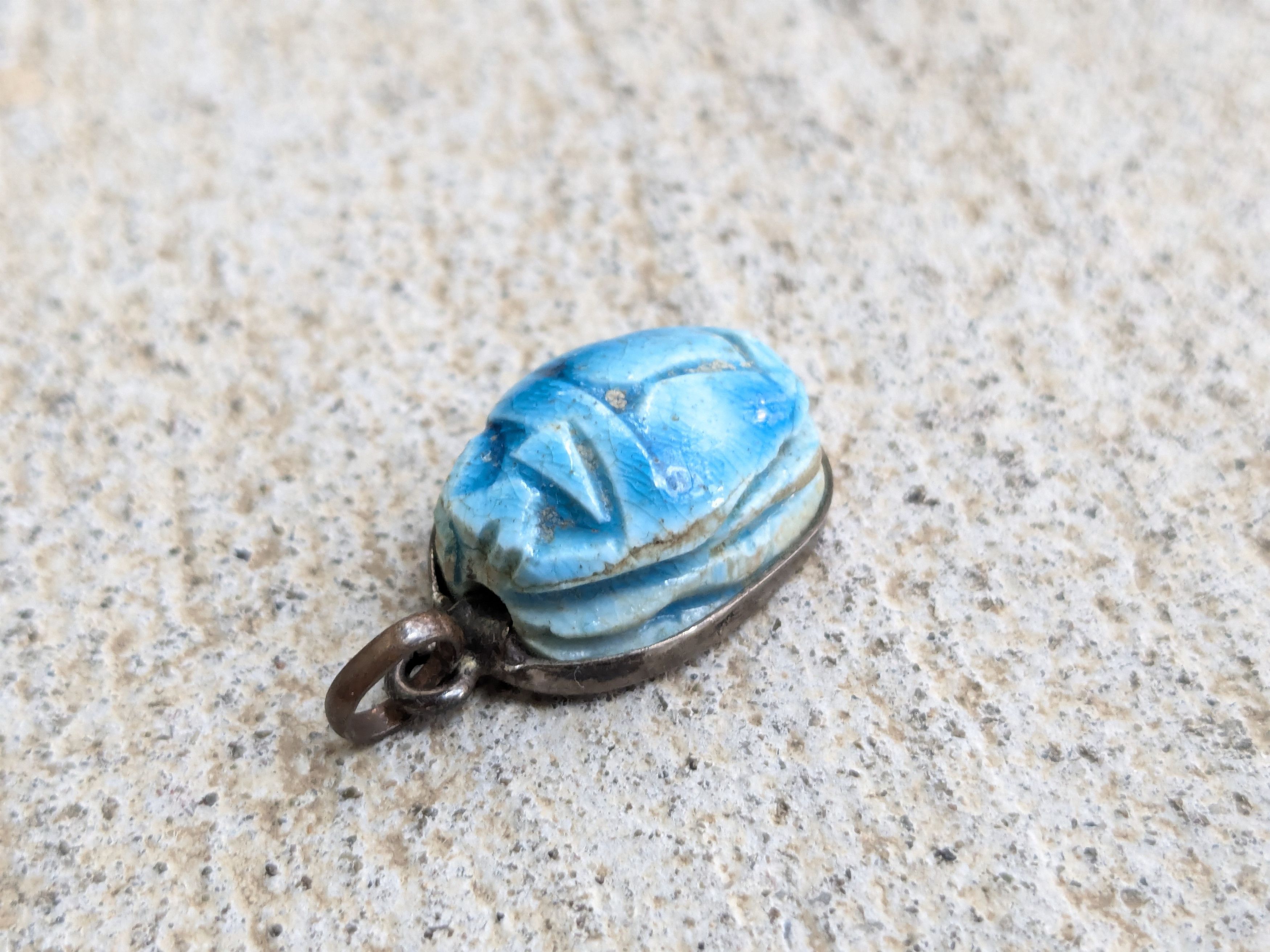 Jewelry × Vintage Scarab Pendant Blue Stone Egypt Kemet Oval Size ONE SIZE - 4 Thumbnail