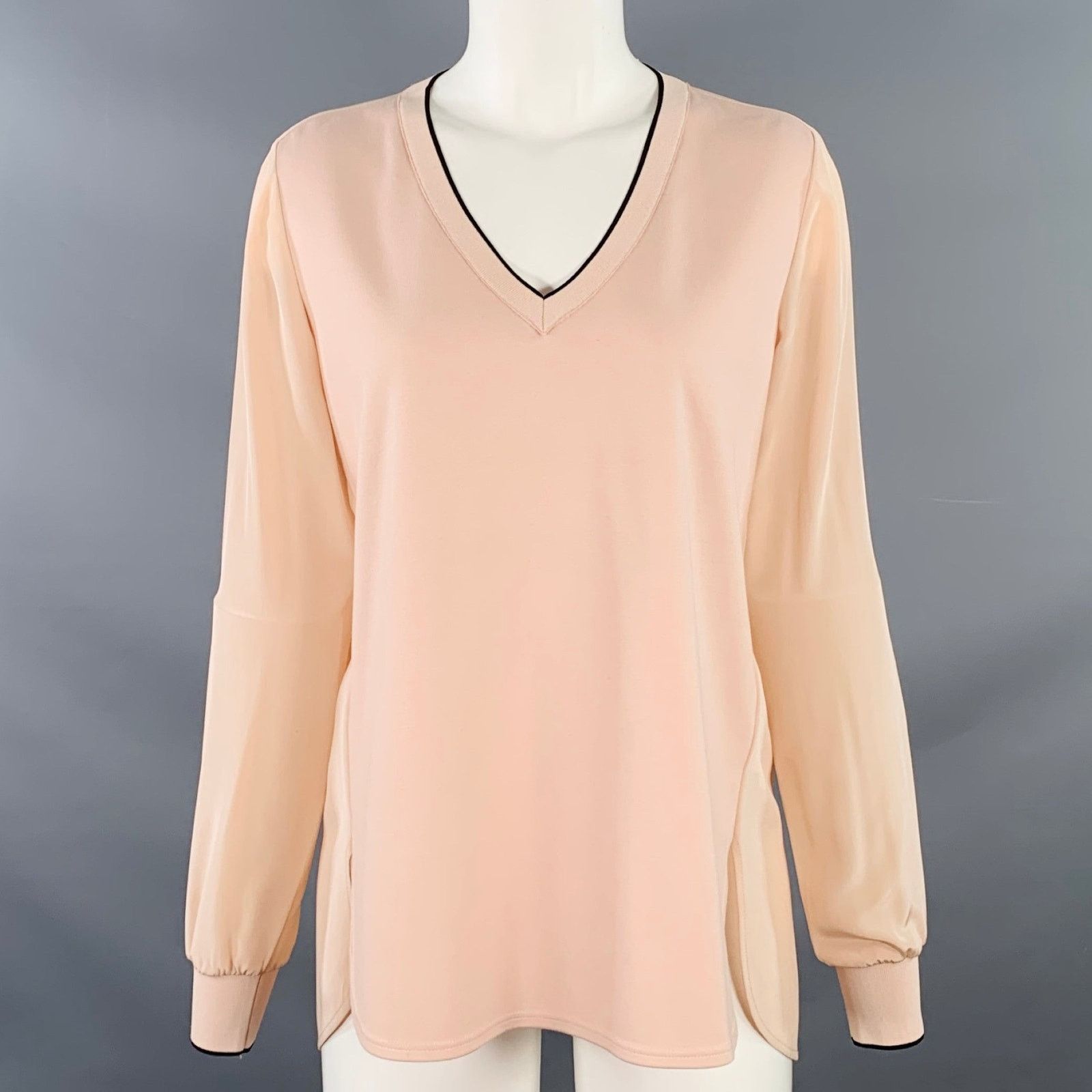 Vince XS Pink Black Rayon Blend Contrast Trim V-Neck Casual Top Size XS / US 0-2 / IT 36-38 - 1 Thumbnail