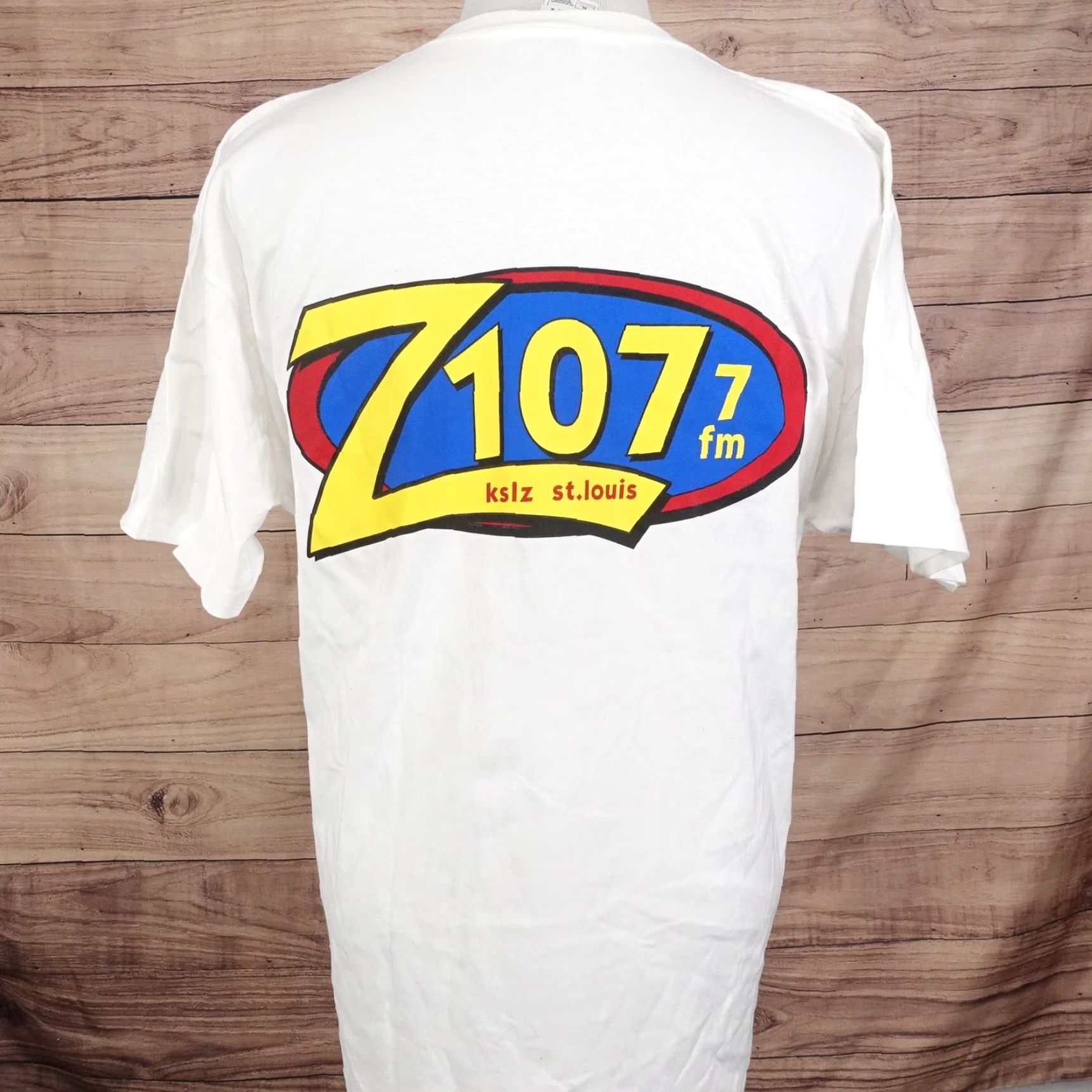 Fruit Of The Loom VINTAGE Radio Promo T-Shirt Mens XL Cotton White 90s St Louis KSLZ Z107.7 Graphic Size US XL / EU 56 / 4 - 4 Thumbnail