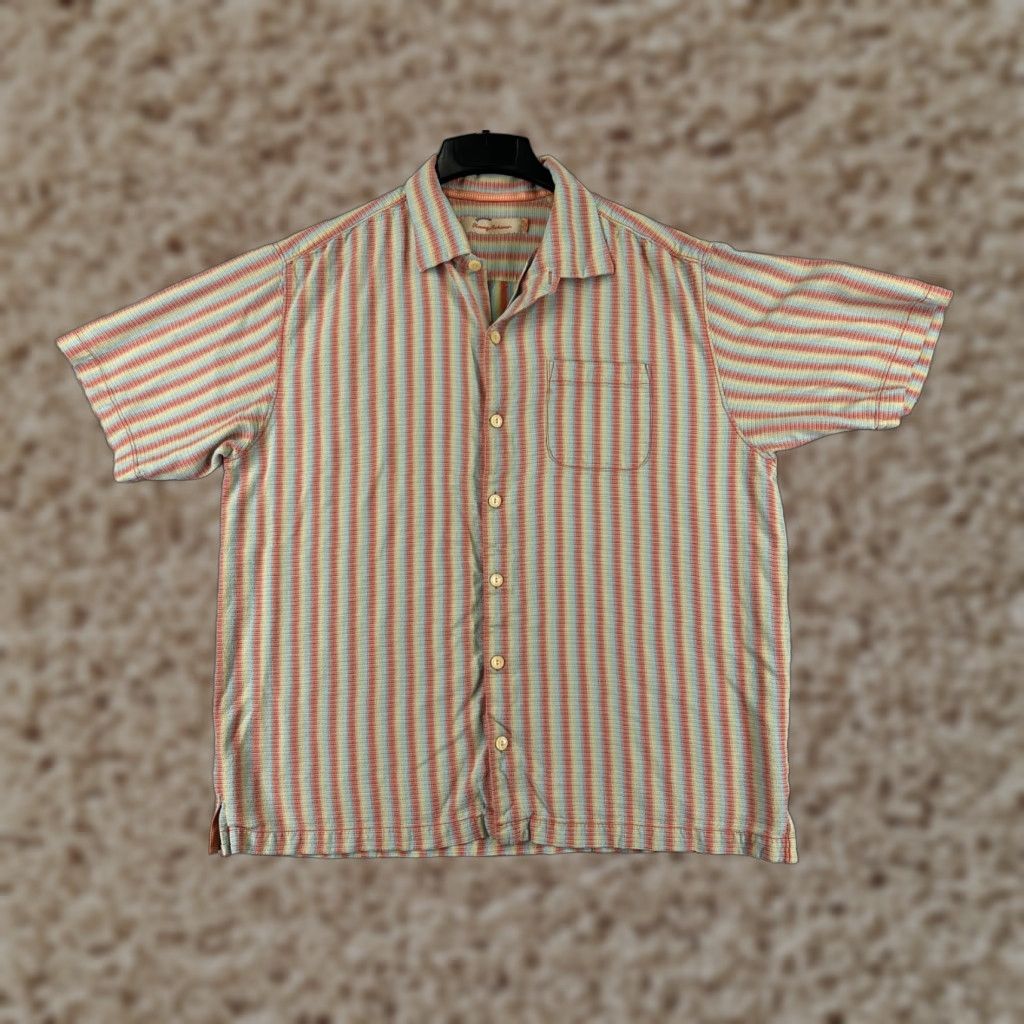 Tommy Bahama Tommy Bahama Shirt Men XL Red Blue Stripe 100% Silk Button Up Camp Hawaiian Aloha Beach Resort Casual Size US XL / EU 56 / 4 - 1 Thumbnail