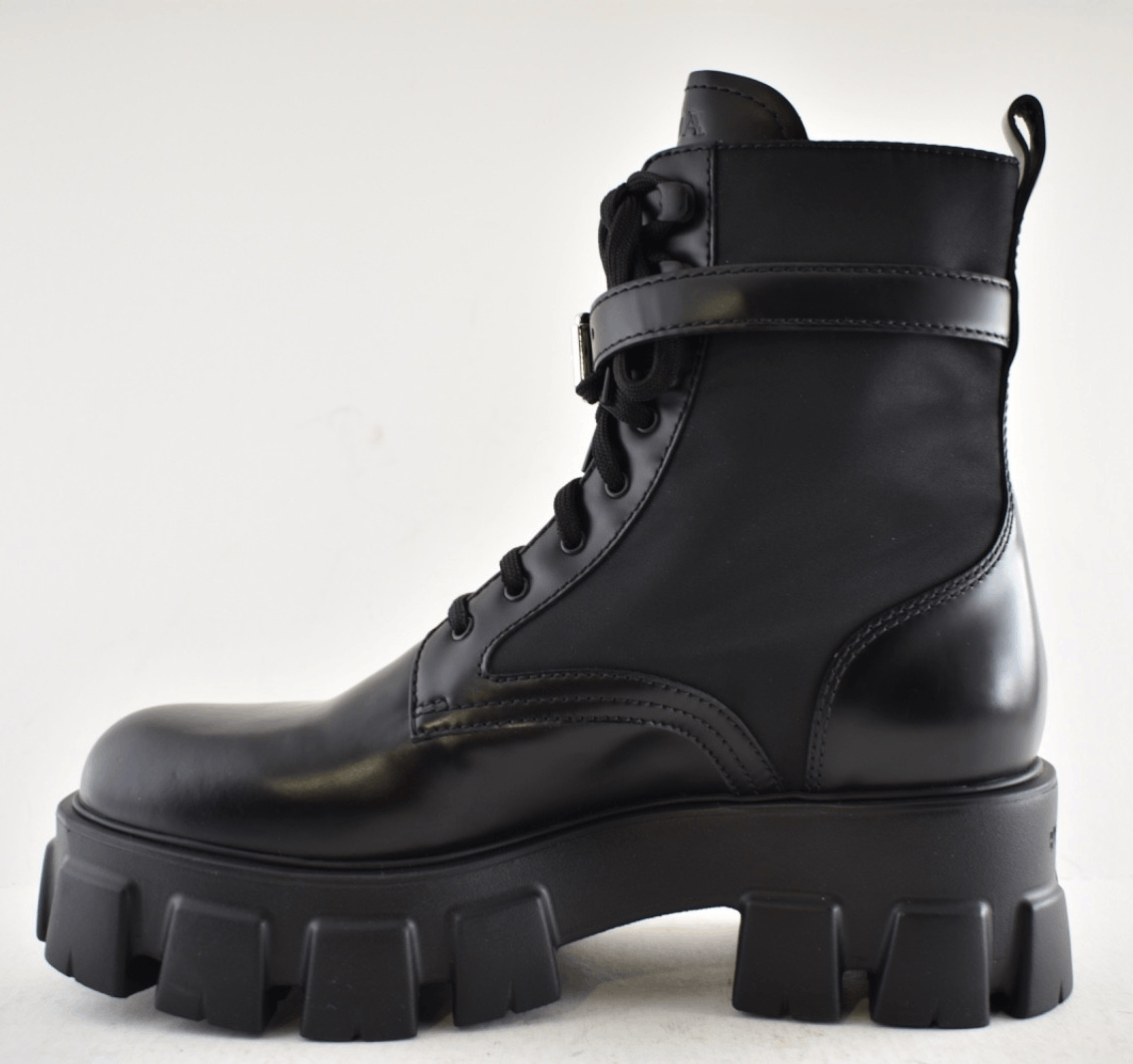 Prada Prada Monolith Leather Nylon Pouch Lug Sole Combat Boot 41.5 Size US 11.5 / IT 41.5 - 11 Thumbnail