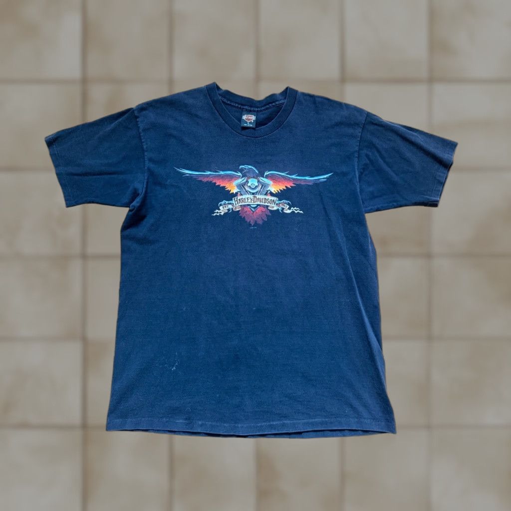 Harley Davidson VTG Harley-Davidson T-Shirt Mens XL Black Cotton Short Sleeve 1990s Puerto Rico USA Made Storm Graphic Print Double-Sided 90s Size XL Reg Fit Size US XL / EU 56 / 4 - 1 Thumbnail
