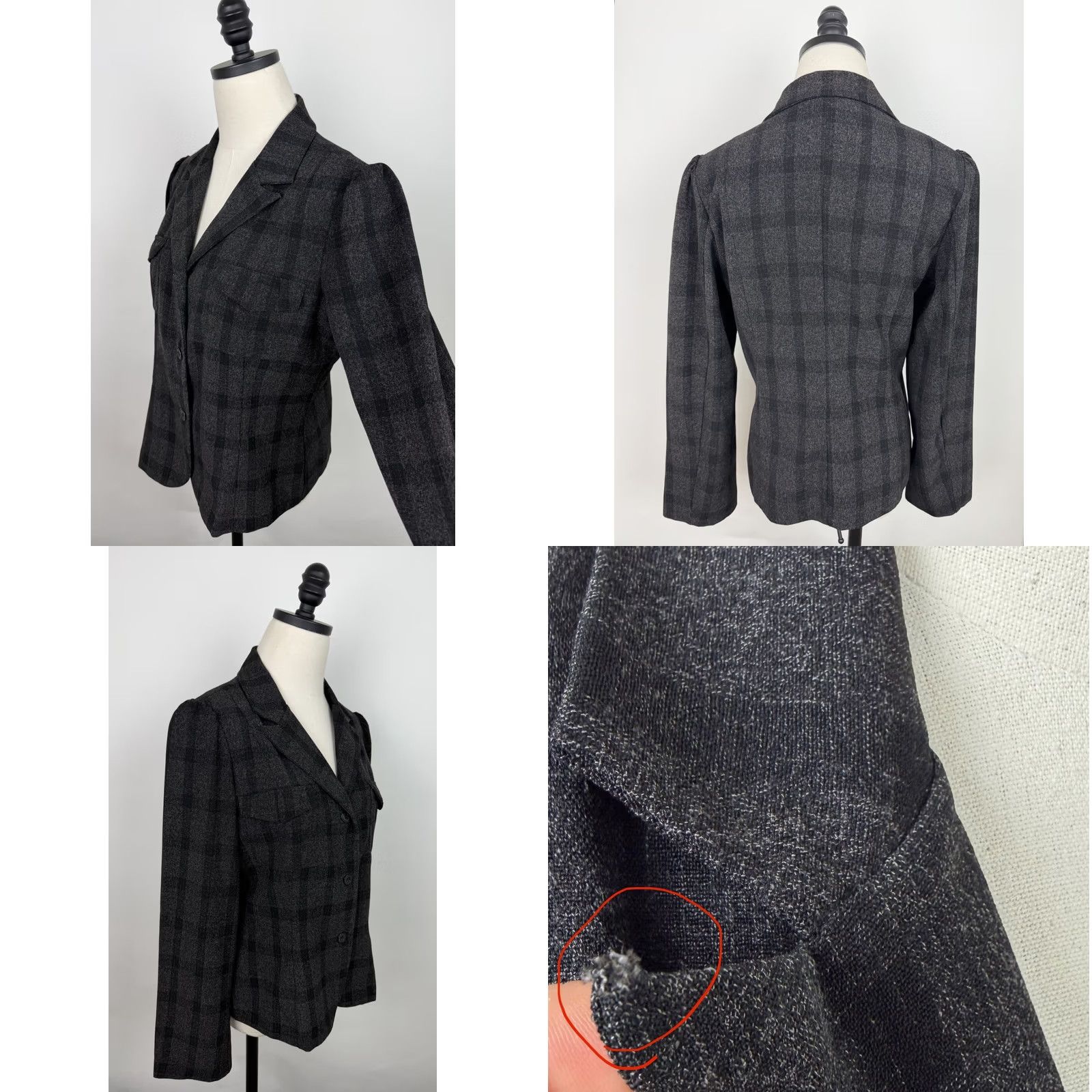 Vintage VINTAGE It's Perfit Plaid Blazer Womens M 8 Charcoal Gray Puff Sleeve 90s Y2K Size M / US 6-8 / IT 42-44 - 8 Thumbnail