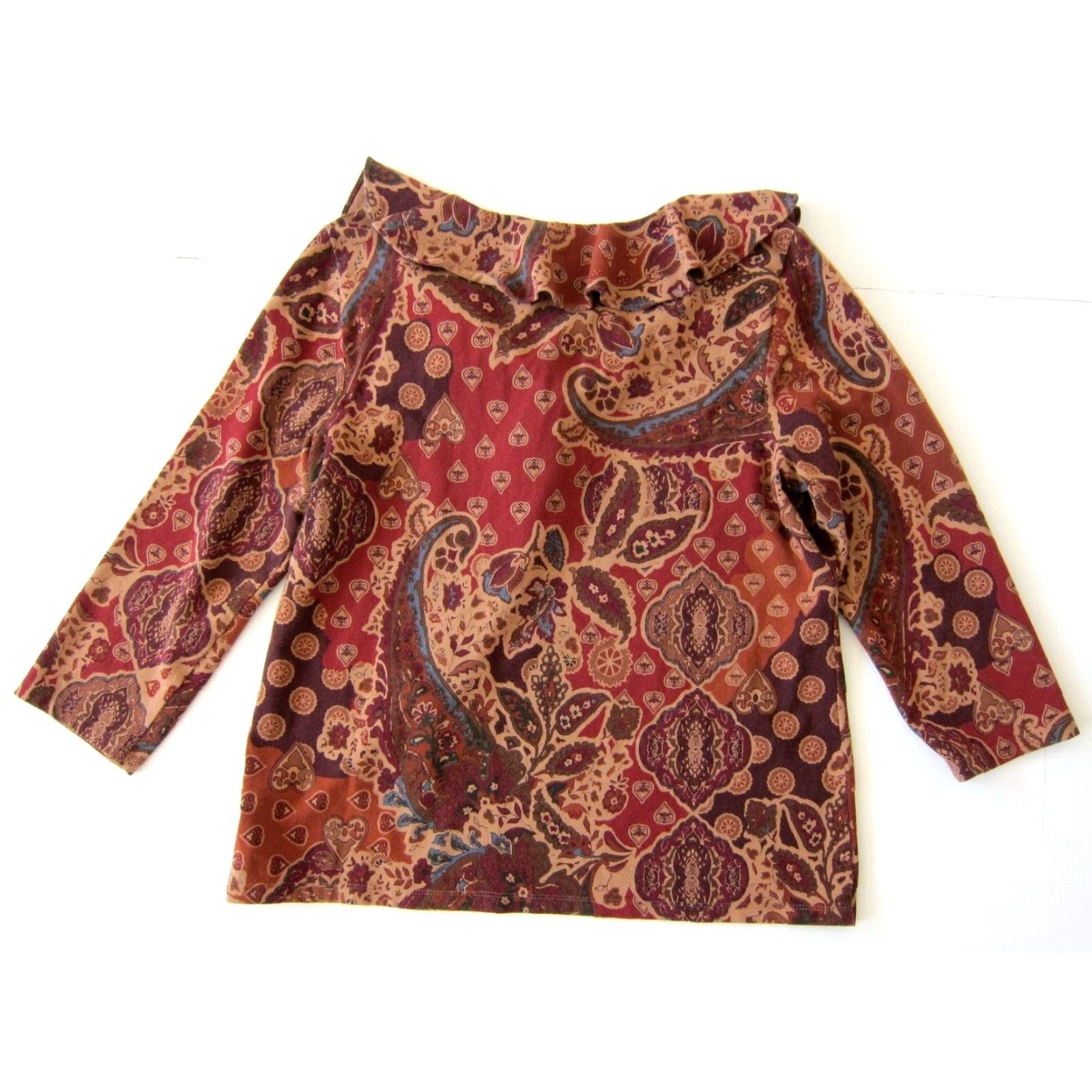 Ralph Lauren VINTAGE Ralph Lauren Red Floral Cotton Stretch Ruffle Neck 3/4 Sleeve Blouse XL Size XL / US 12-14 / IT 48-50 - 2 Thumbnail