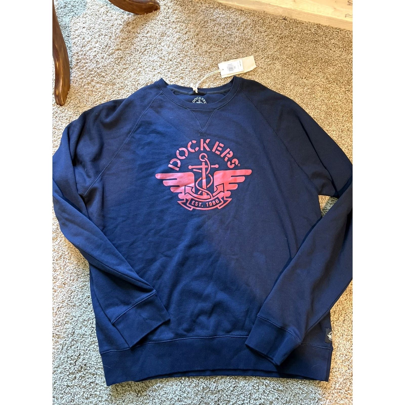 Dockers DOCKERS Sweatshirt Mens 2XL Navy Red Logo Graphic Pullover Crew Neck Lightweight Cotton Knit Long Sleeve Regular Velvety? Size US XXL / EU 58 / 5 - 2 Thumbnail