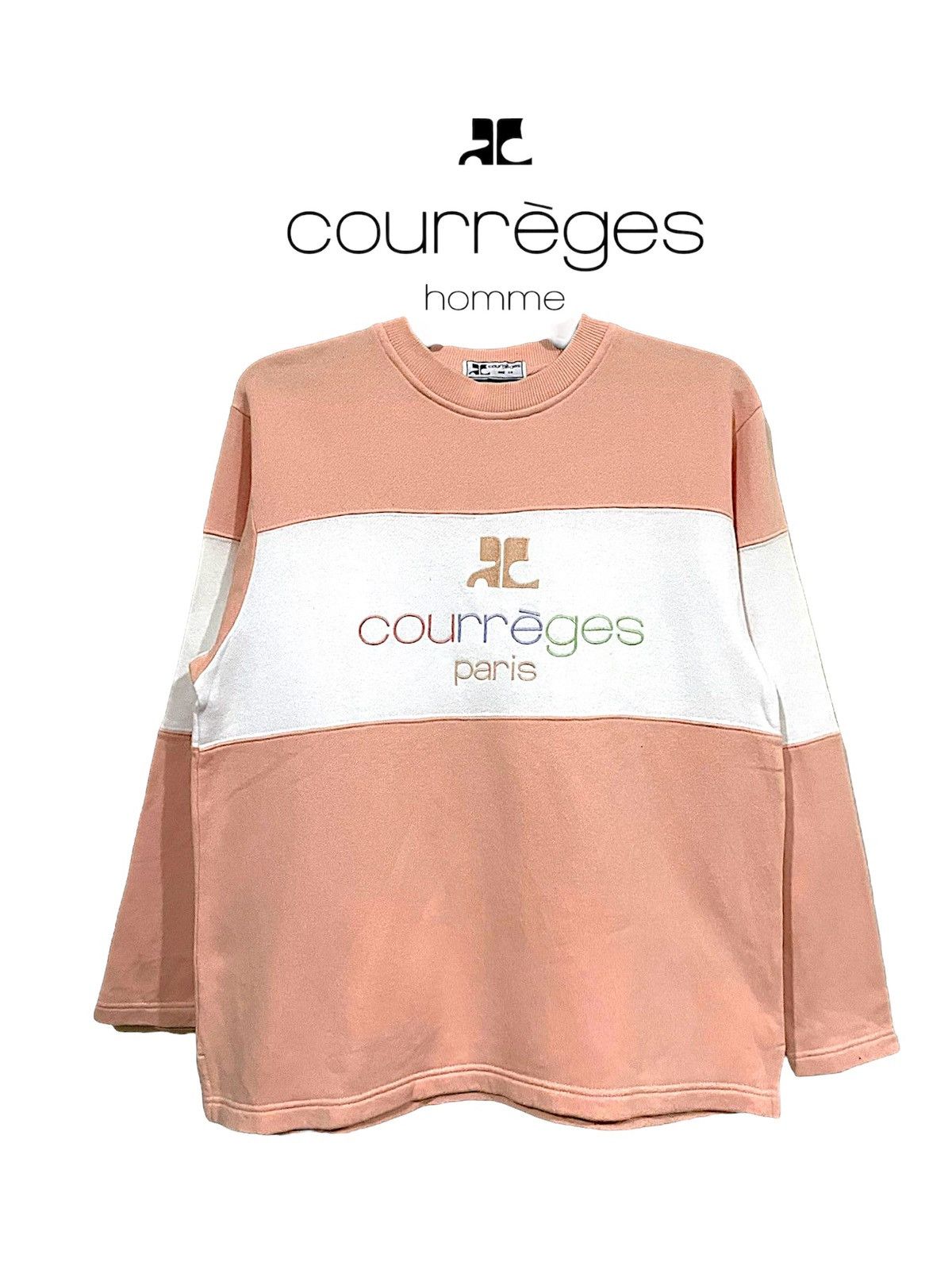 Andre Courreges × Courreges Rare🔥Courreges Paris Spellout Tri Color Sweater Jumper Size L / US 10 / IT 46 - 2 Thumbnail