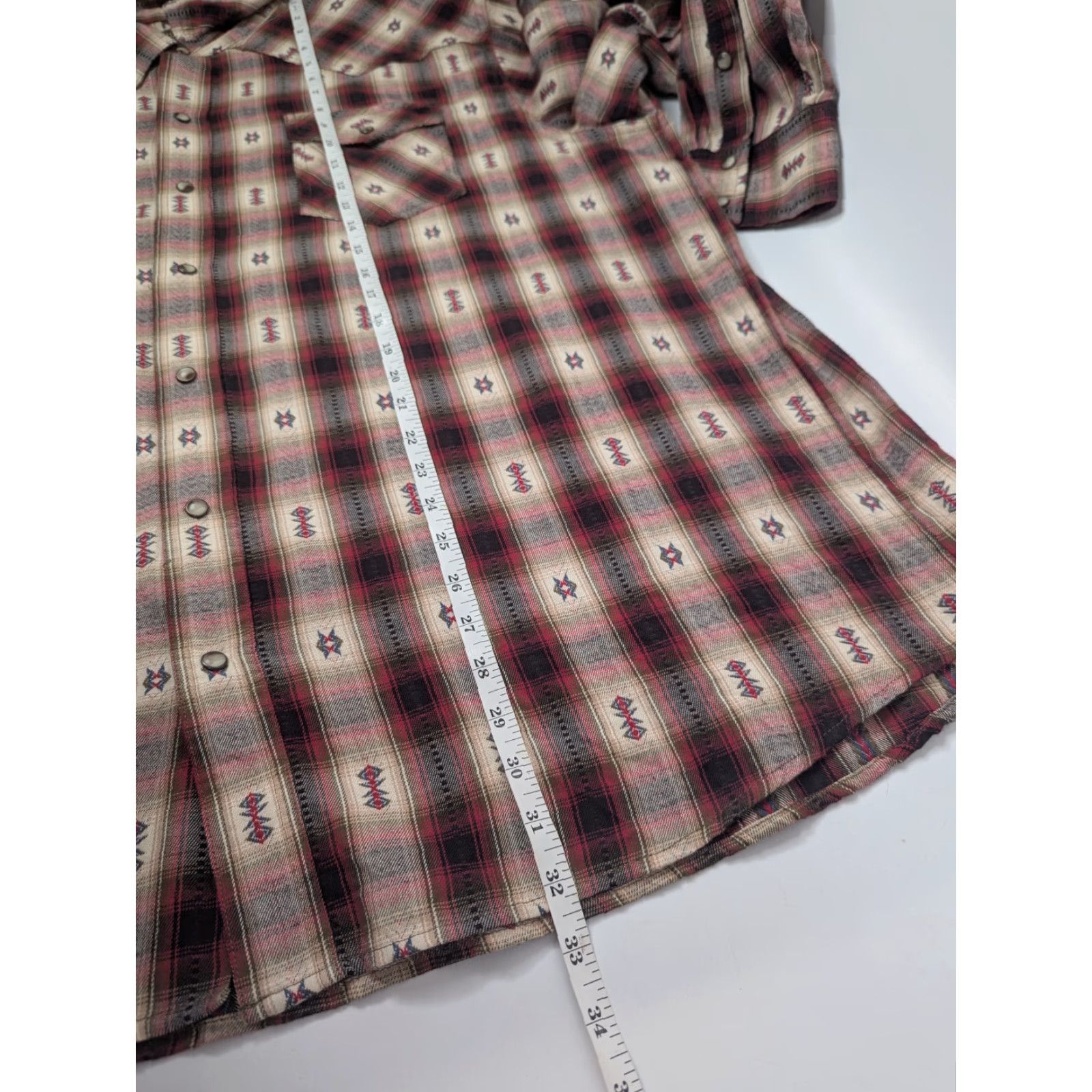 Vintage C.E. Schmidt Shirt Adult 2X Red Geometric Western Button-Up Snap Pocket Easy Care Mens Size US XXL / EU 58 / 5 - 5 Thumbnail