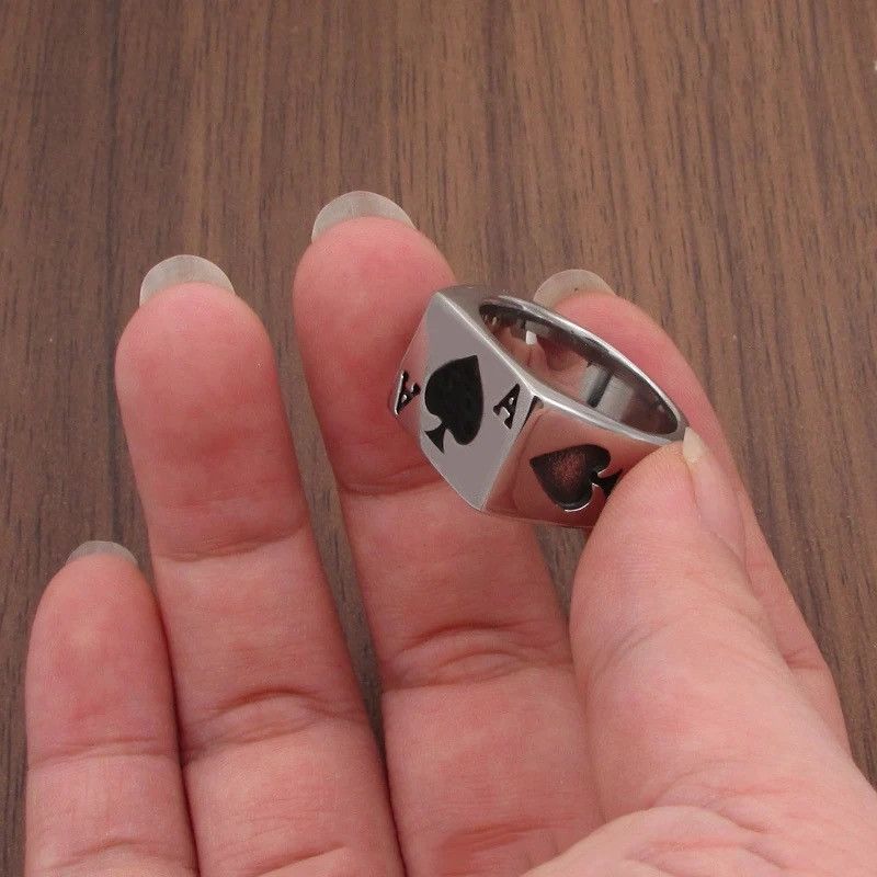 Jewelry × Vintage Black Ace of Spades Ring Classic Poker Heart Letter A Rings Size ONE SIZE - 3 Thumbnail