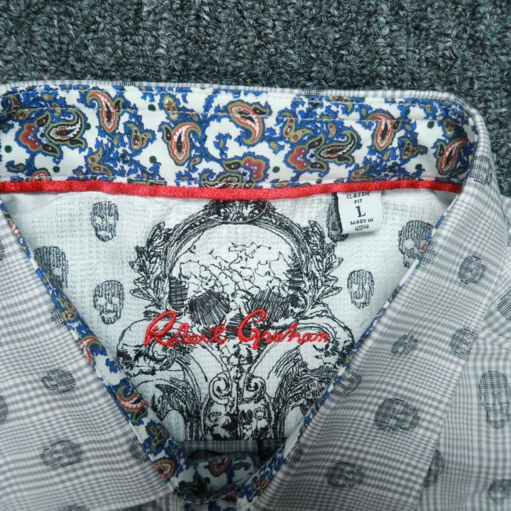 Robert Graham Robert Graham Shirt Mens Large Gray Kinderhook Skull Print Flip Cuff Classic Fit Size US L / EU 52-54 / 3 - 3 Thumbnail